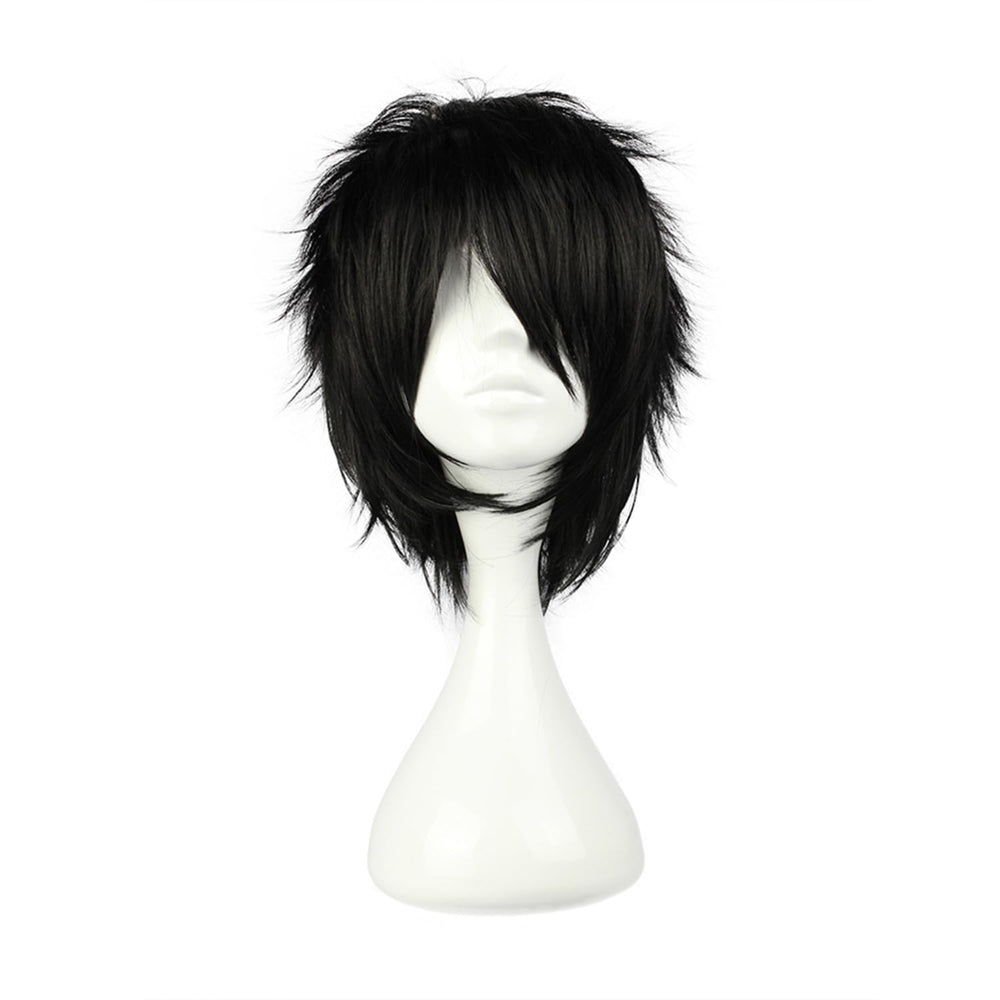 COSPLAZA short black cosplay wig front pose shows bold spiky style for anime looks