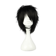 COSPLAZA short black cosplay wig front pose shows bold spiky style for anime looks