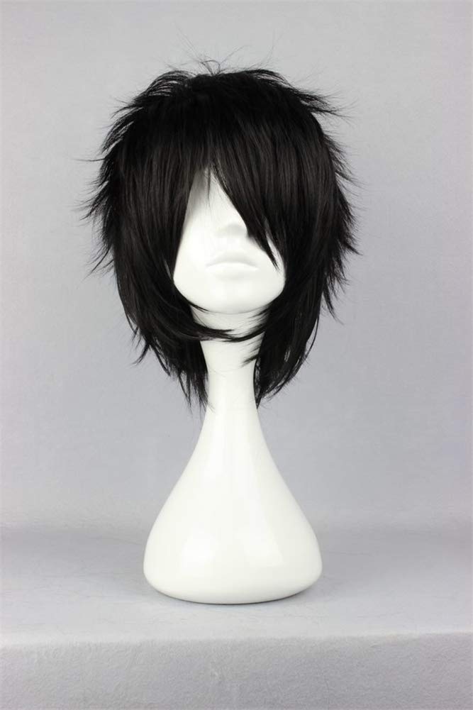 COSPLAZA short black cosplay wig side view highlights dramatic silhouette