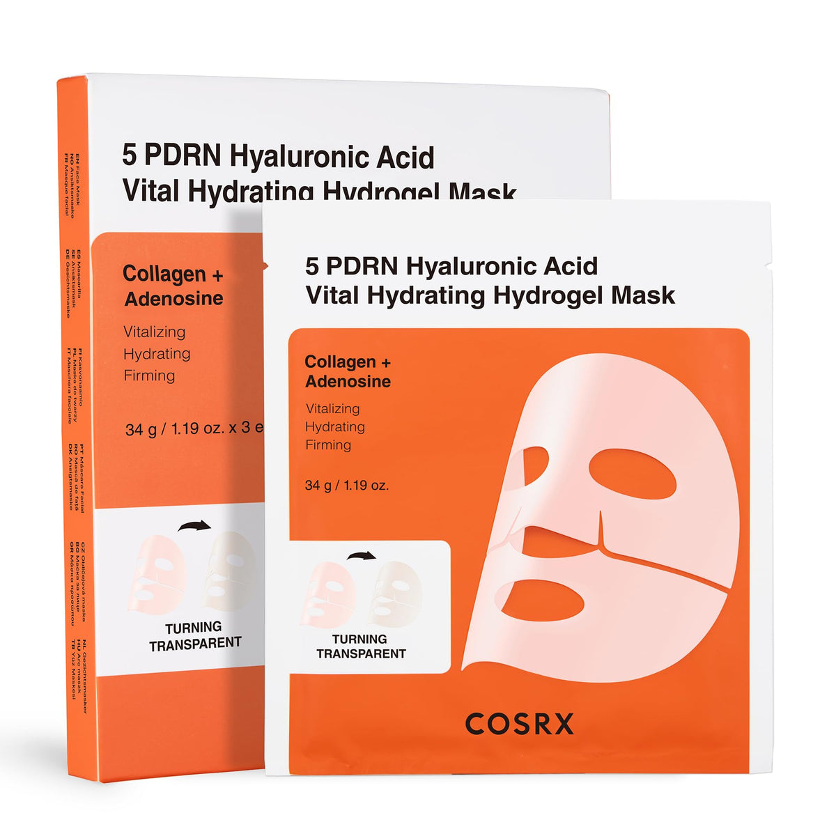 COSRX 5 PDRN Hyaluronic Acid Hydrogel Mask pack closeup highlights hydrating formula for glass glow skin