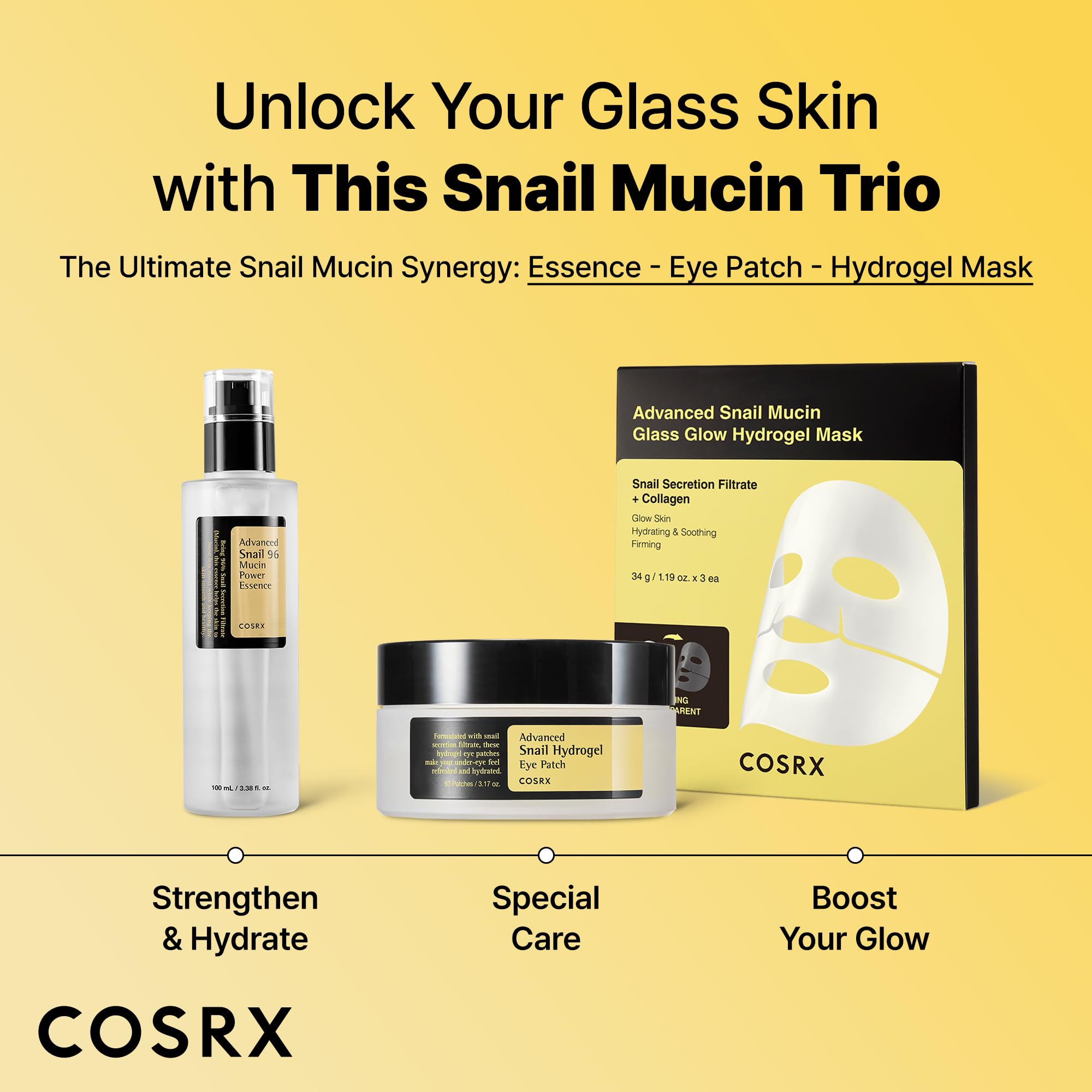 COSRX Eye patches on skin illustrate moisture-rich formula for dehydrated areas.