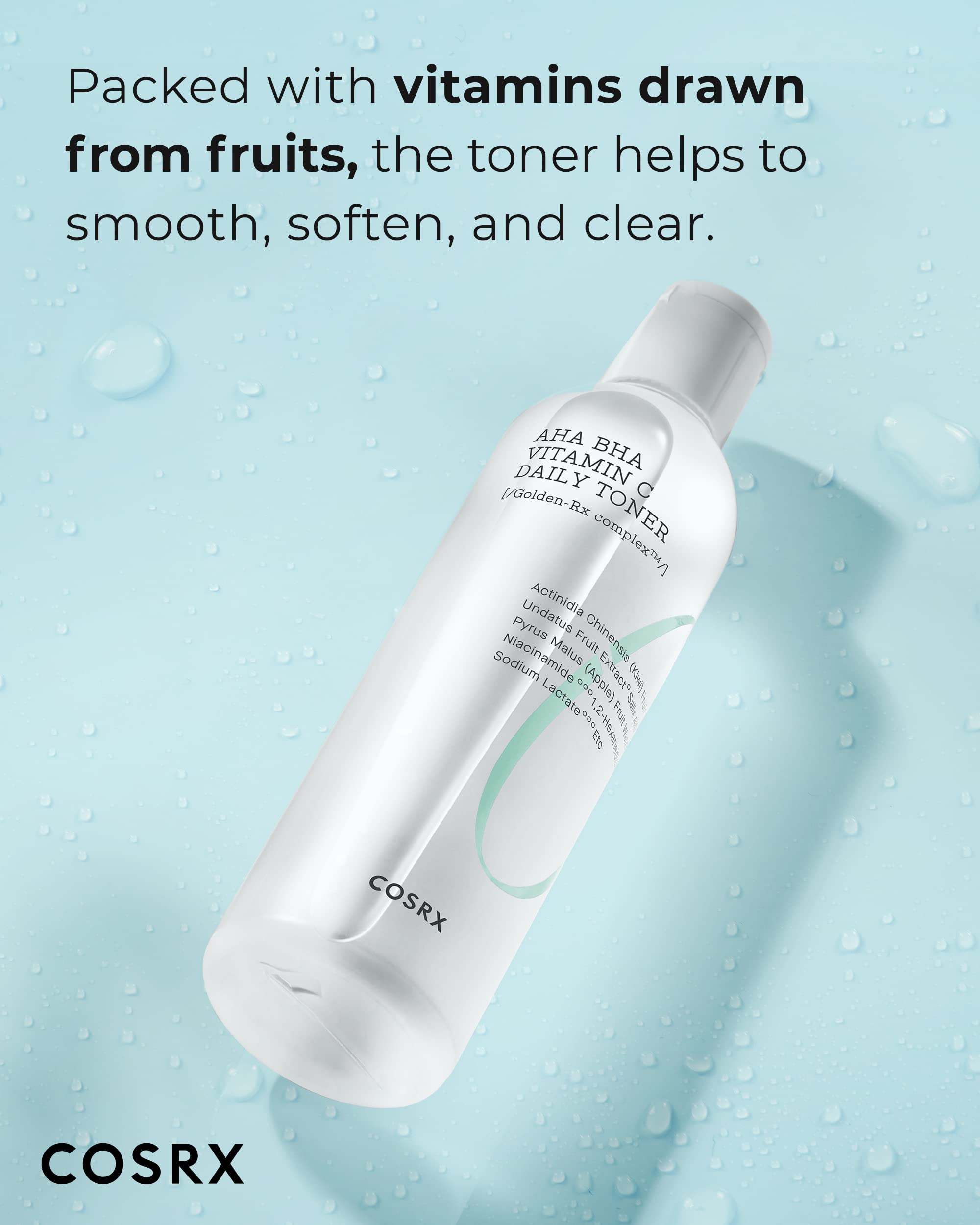 COSRX ABC Daily Toner bottle pour reveals lightweight liquid for gentle exfoliation.