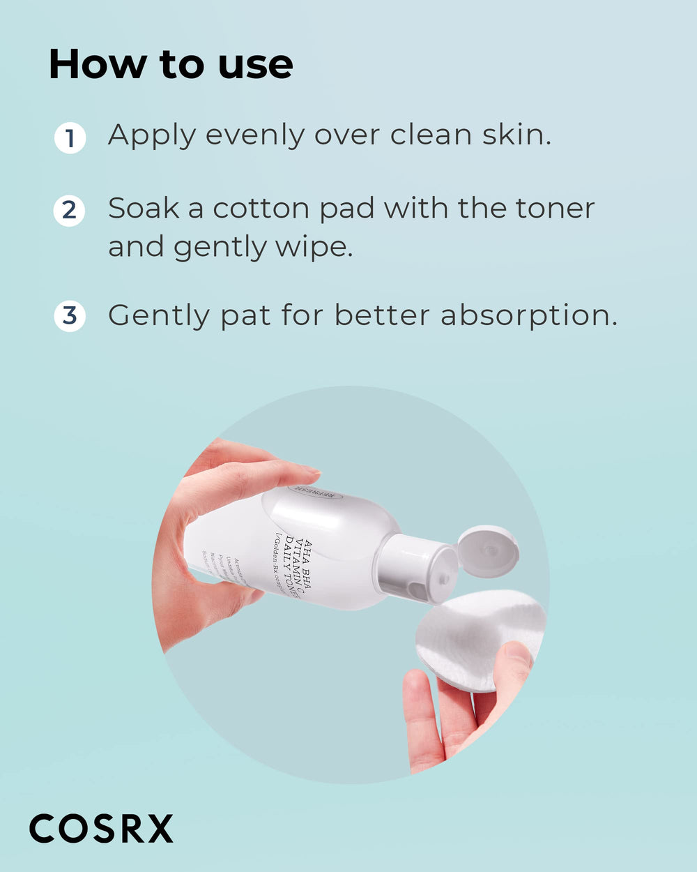 Packaging box sits beside the COSRX ABC Daily Toner bottle in minimalist design.