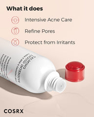 COSRX AC Collection Intensive Liquid ingredients visual highlights BHA, AHA, propolis for clearer pores.