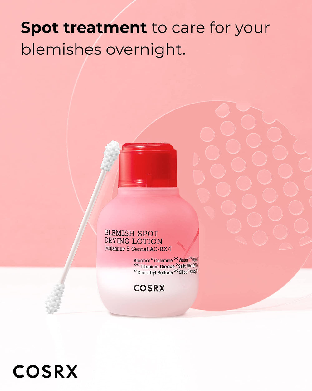 COSRX bottle close-up with active ingredients label highlighting skin-friendly formulation