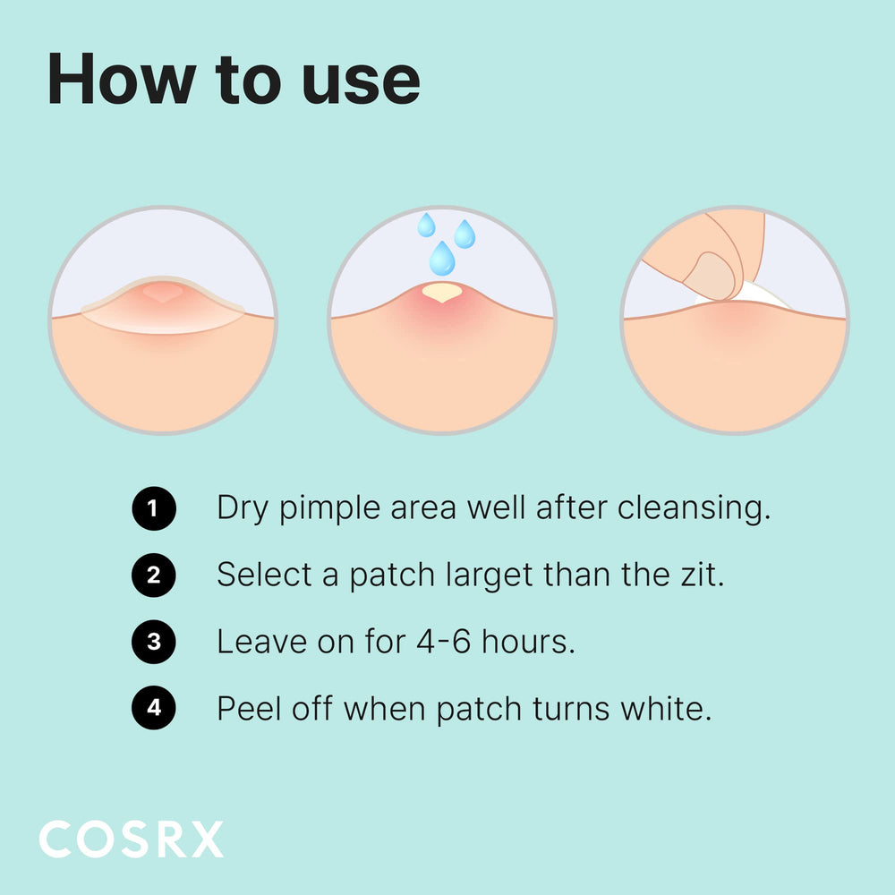 COSRX Acne Pimple Patch hypoallergenic label signals skin-friendly materials.