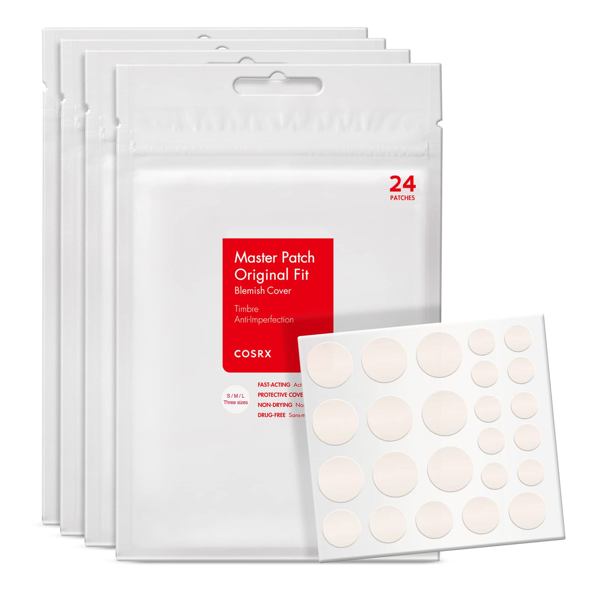 COSRX Acne Pimple Patch original pack showing discreet blemish coverage.