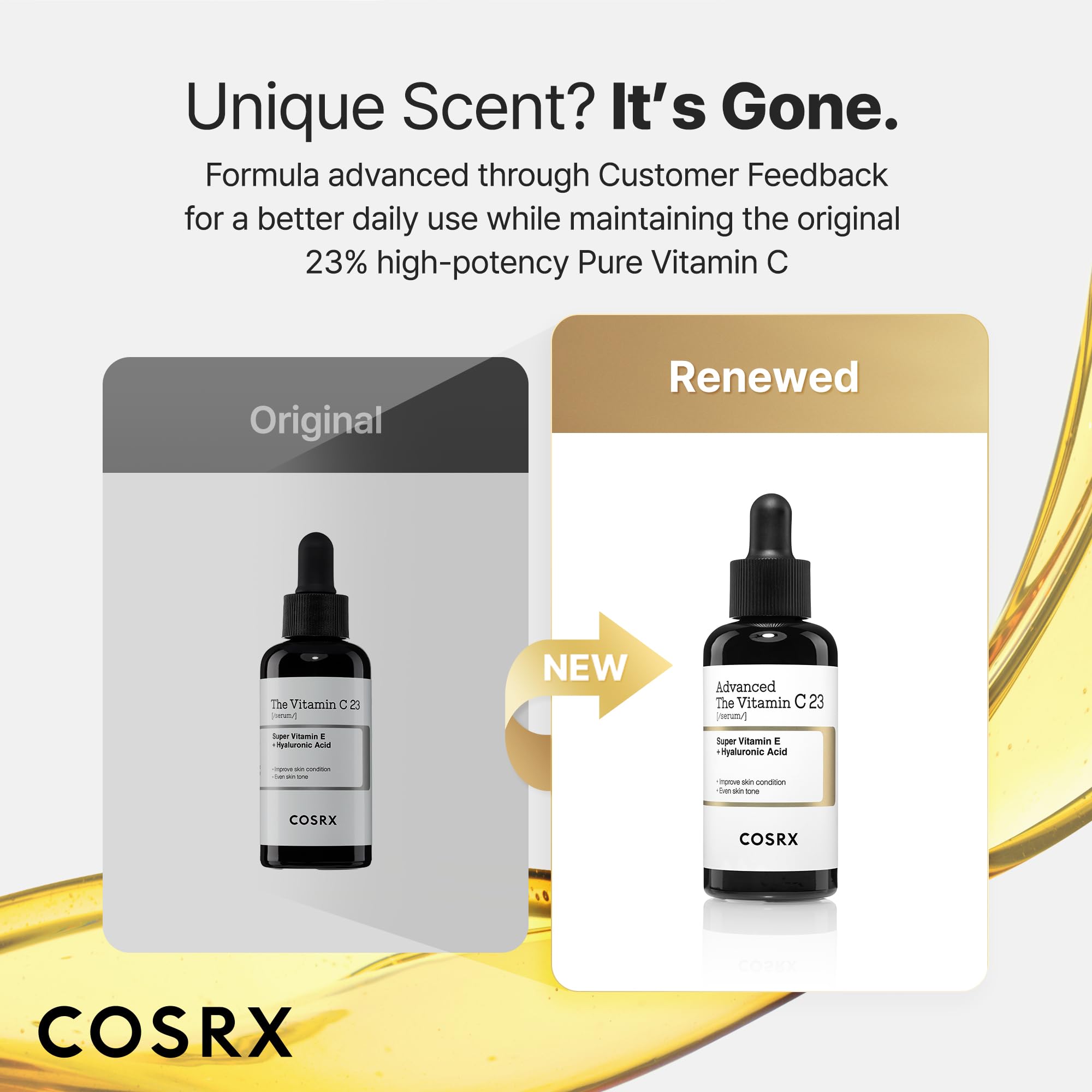 COSRX Advanced Pure Vitamin C 23% Serum closeup-texture highlights lightweight non-sticky finish