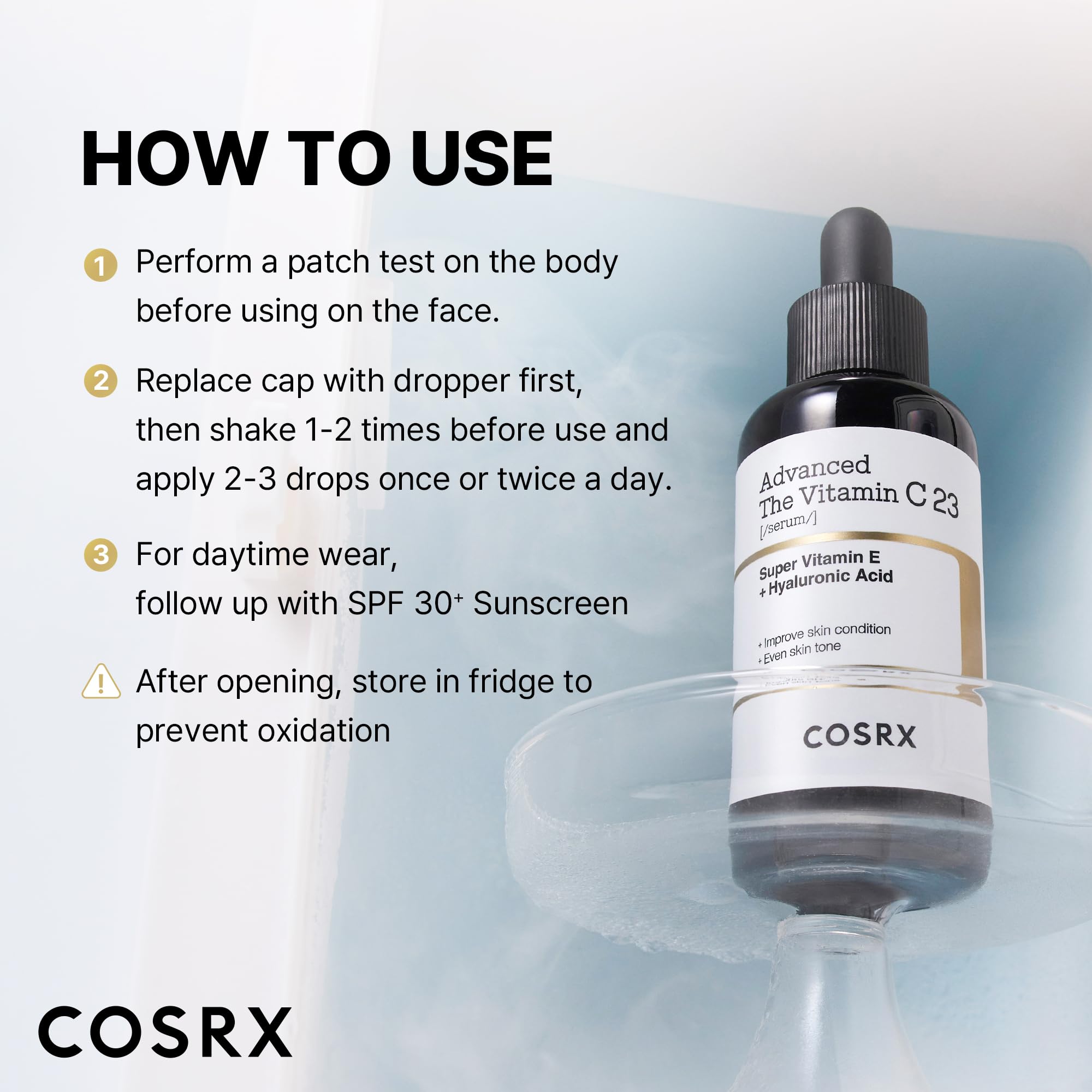 COSRX Advanced Pure Vitamin C 23% Serum fridge-storage hints at oxidation prevention