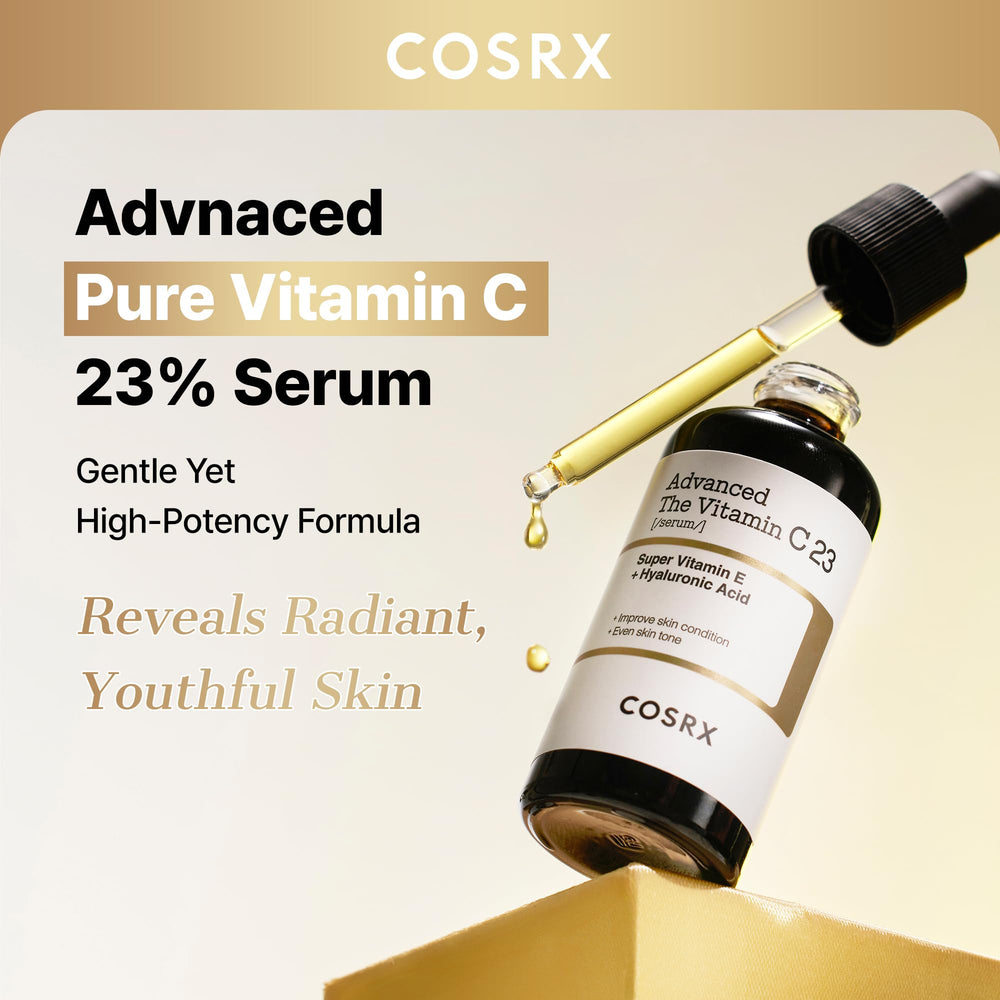 COSRX Advanced Pure Vitamin C 23% Serum ingredients-synergy showcases vitamin C, vitamin E, and glutathione