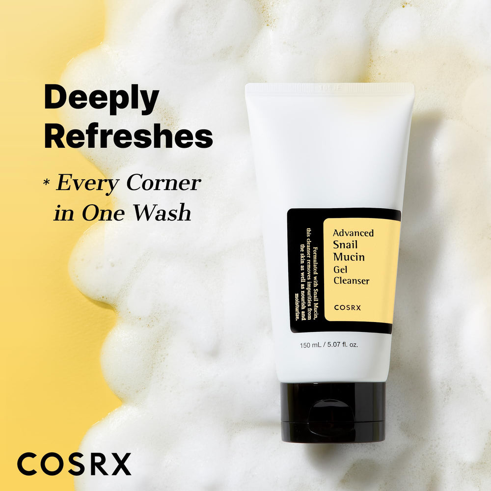 COSRX Advanced Snail Mucin Gel Cleanser ideal for dry skin routines.