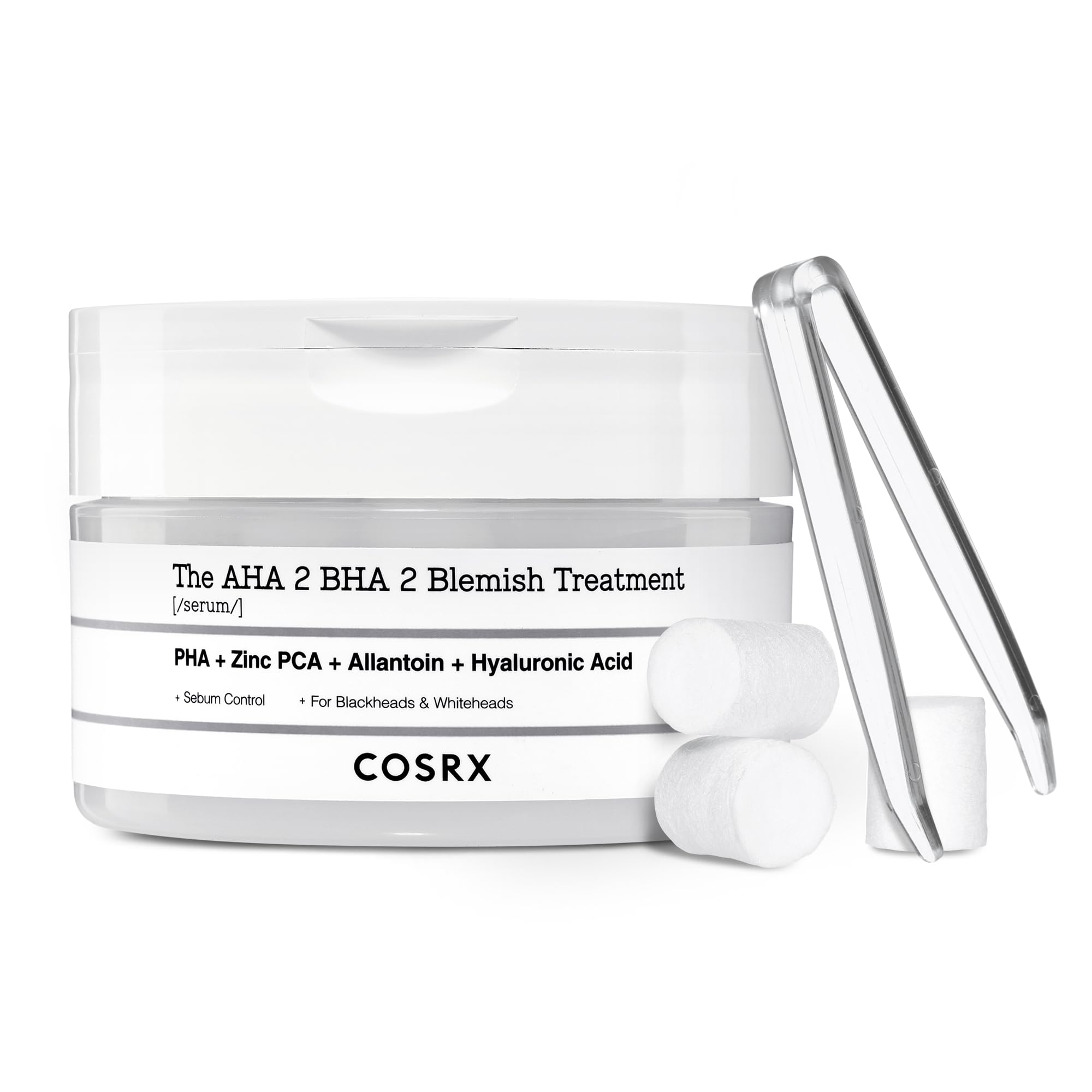 COSRX AHA/BHA blemish serum packaging highlights spot care benefits.