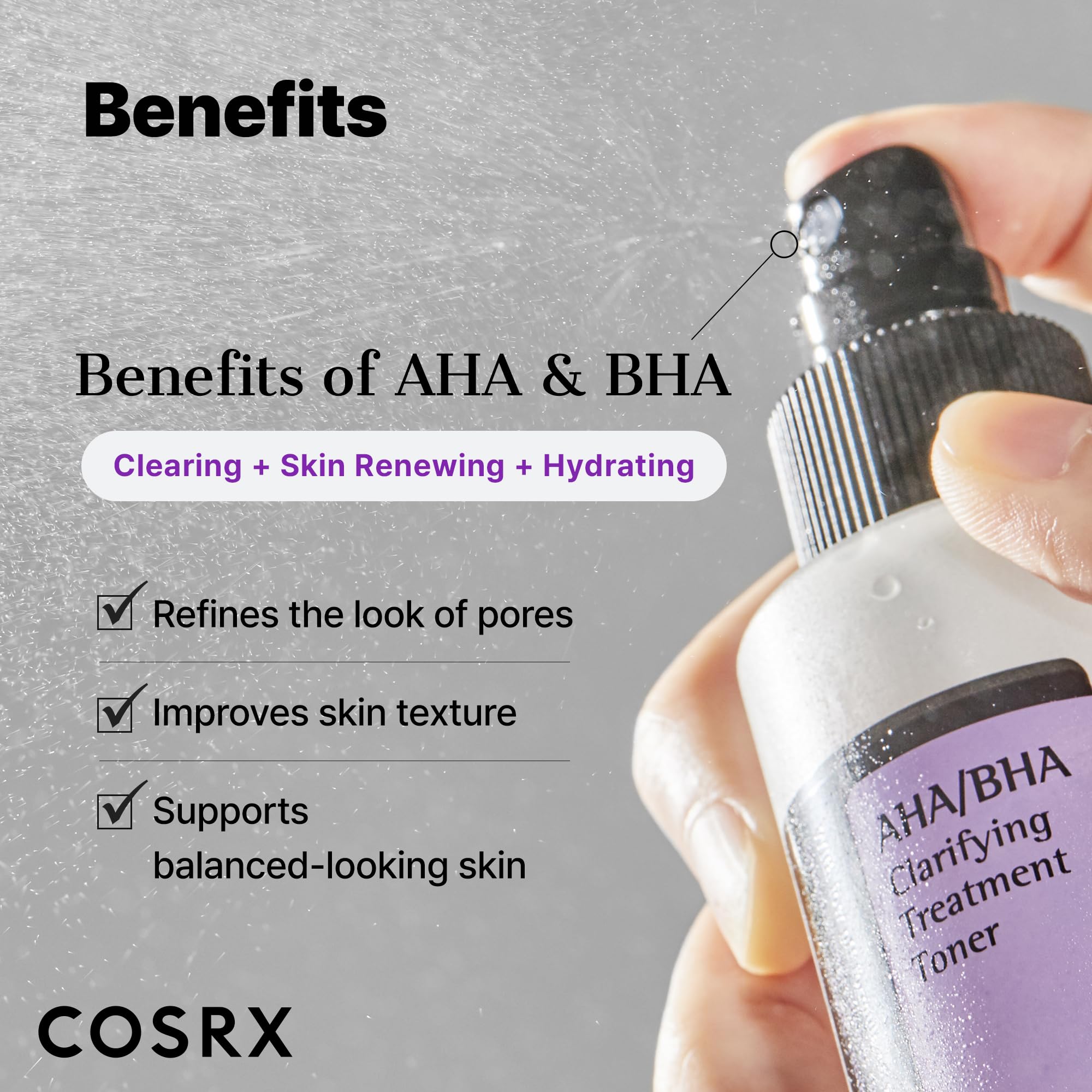 COSRX AHA/BHA Treatment Toner apple-water bottle highlights gentle daily exfoliation.