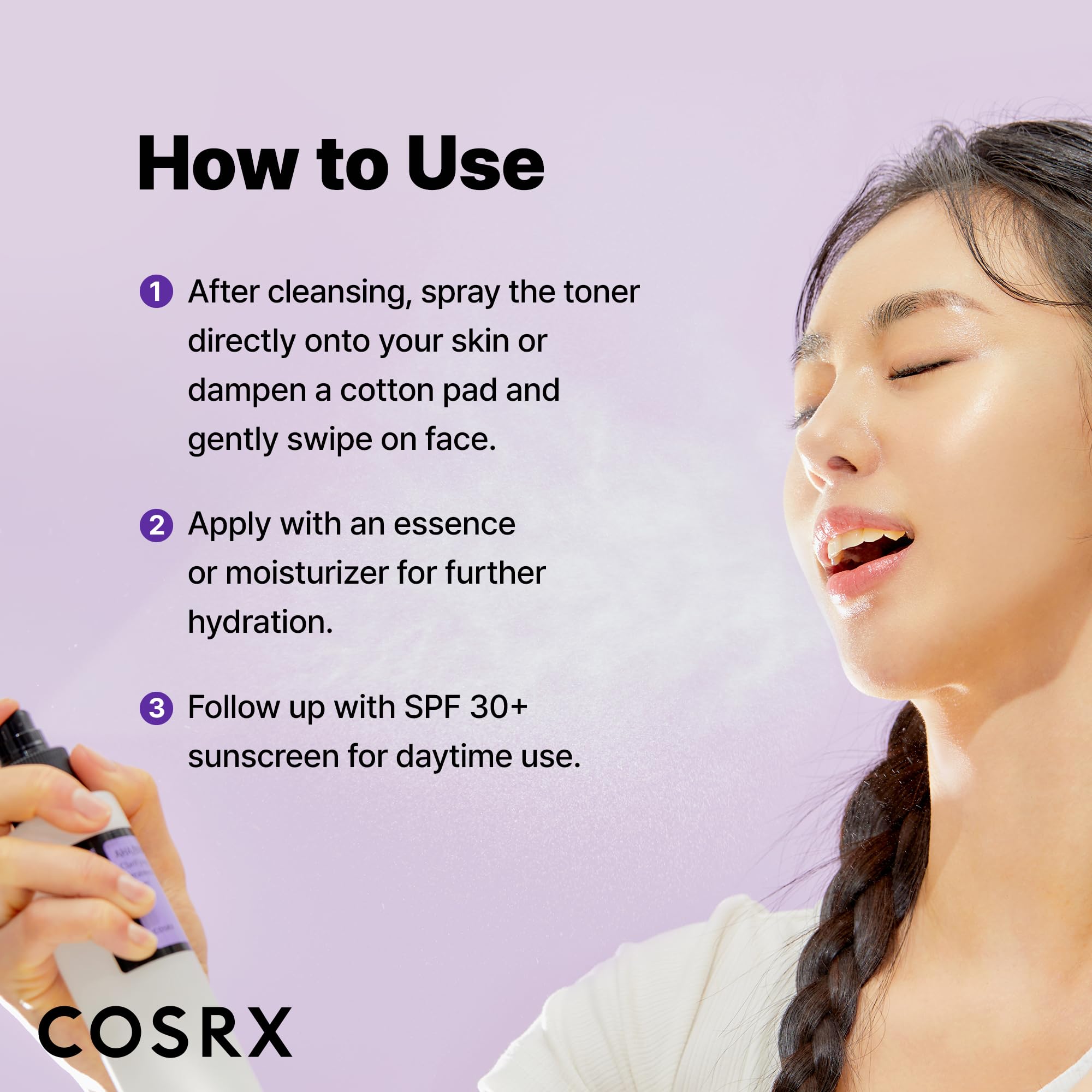 COSRX AHA/BHA Treatment Toner hypoallergenic label emphasizes gentle, dermatologist-tested formula.