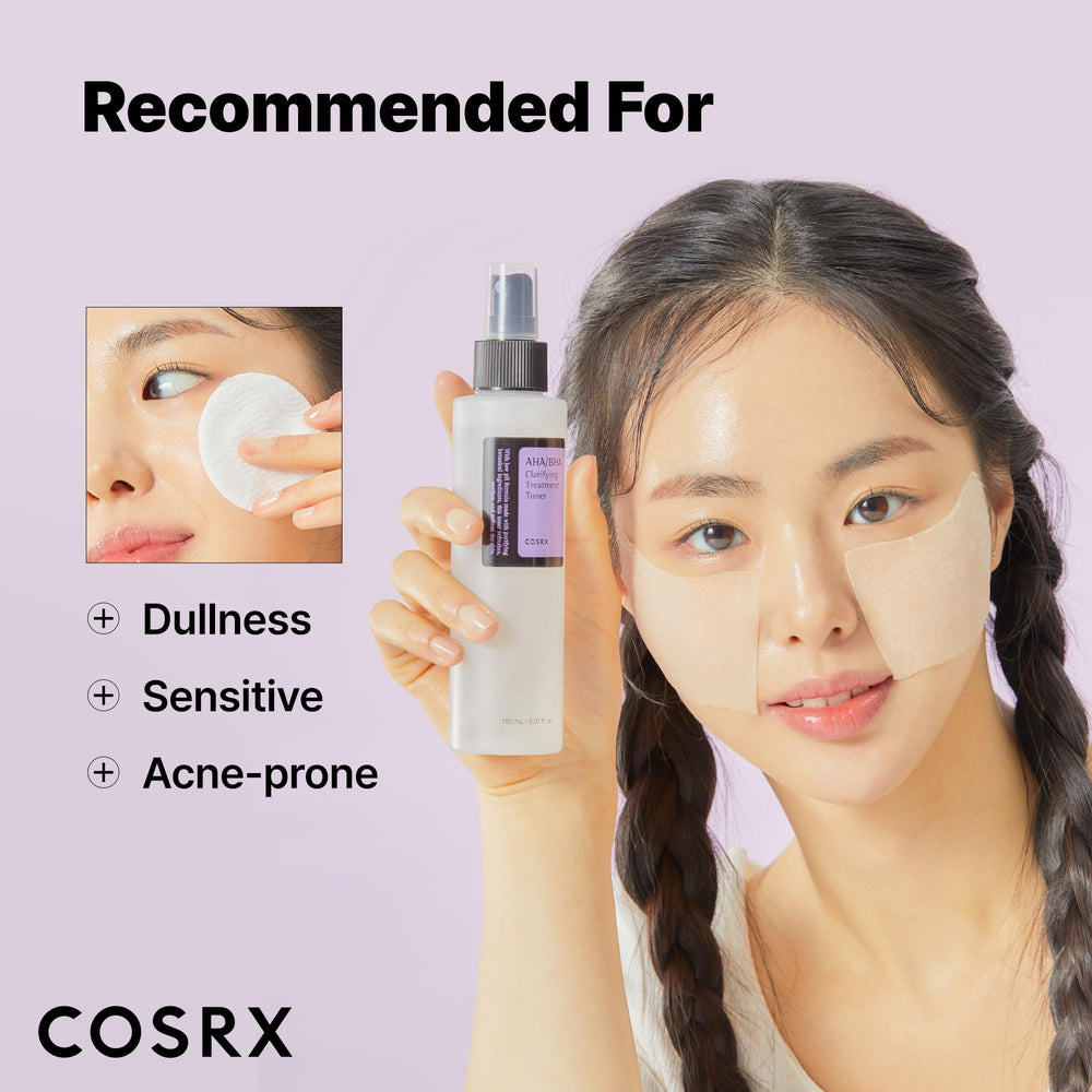 COSRX AHA/BHA Treatment Toner willow-bark-water bottle conveys natural soothing exfoliation.