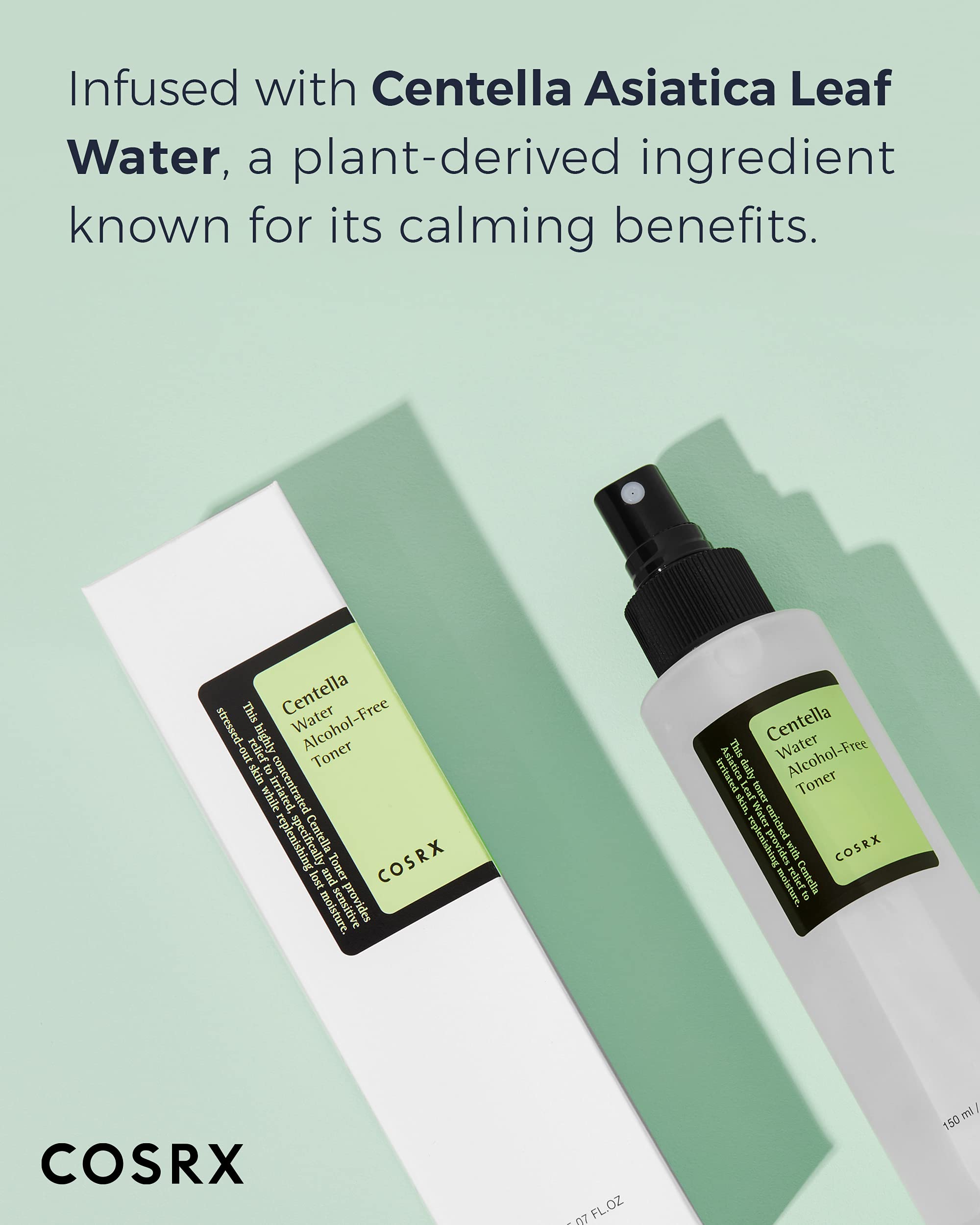 COSRX Alcohol-Free Cica Toner Centella Asiatica closeup highlighting calming ingredients