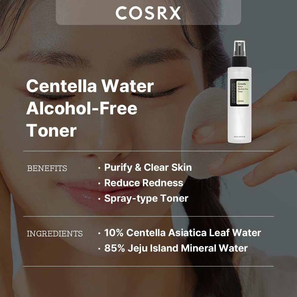 COSRX Alcohol-Free Cica Toner mist application showing easy spray