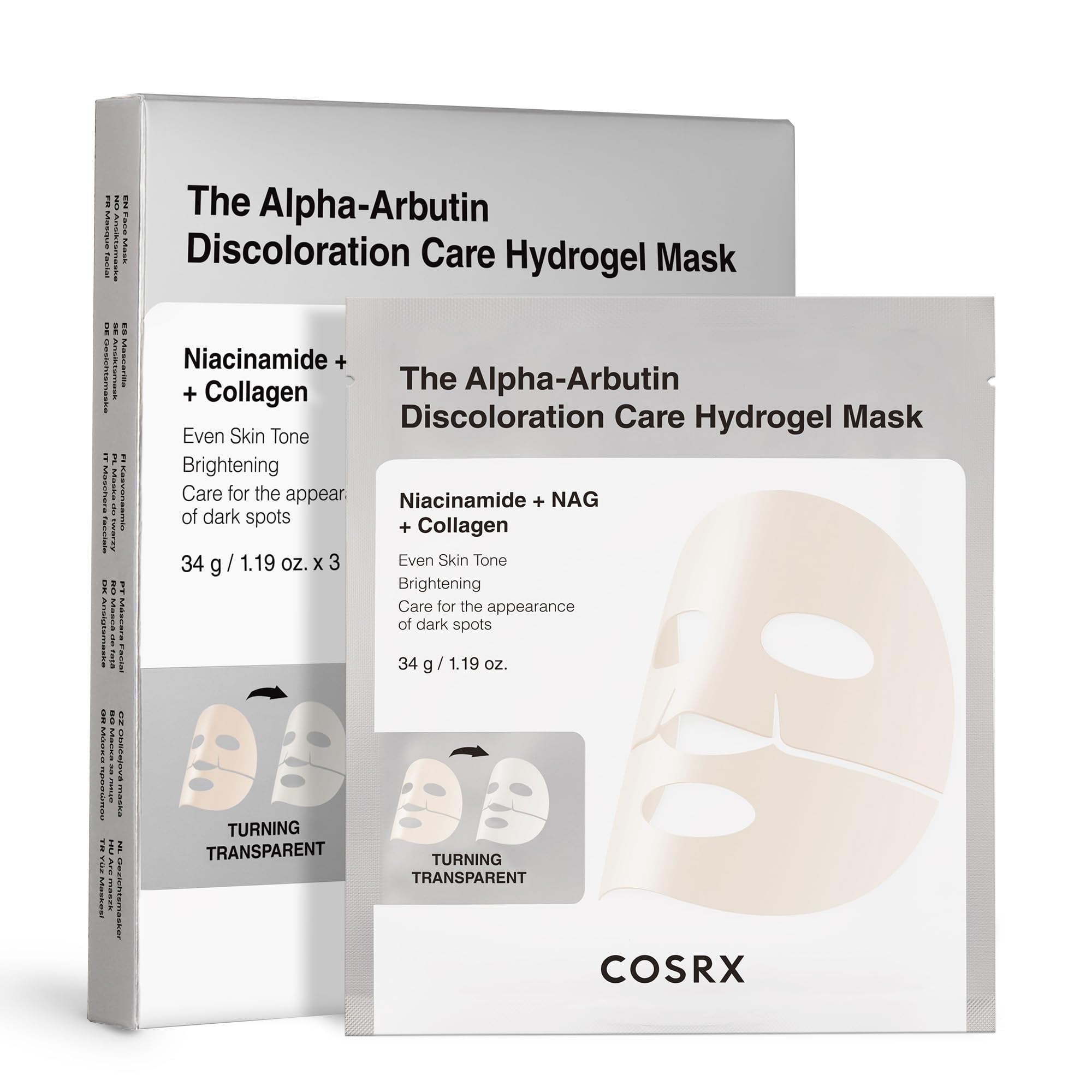 COSRX Alpha-Arbutin discoloration hydrogel mask pack brightens tone