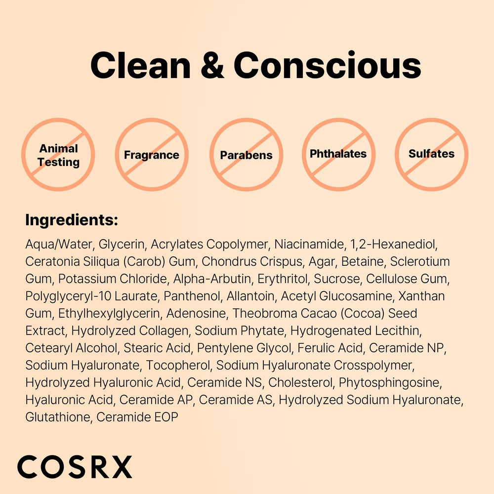 COSRX Alpha-Arbutin hydrogel texture close-up shows silky, refreshing hydration