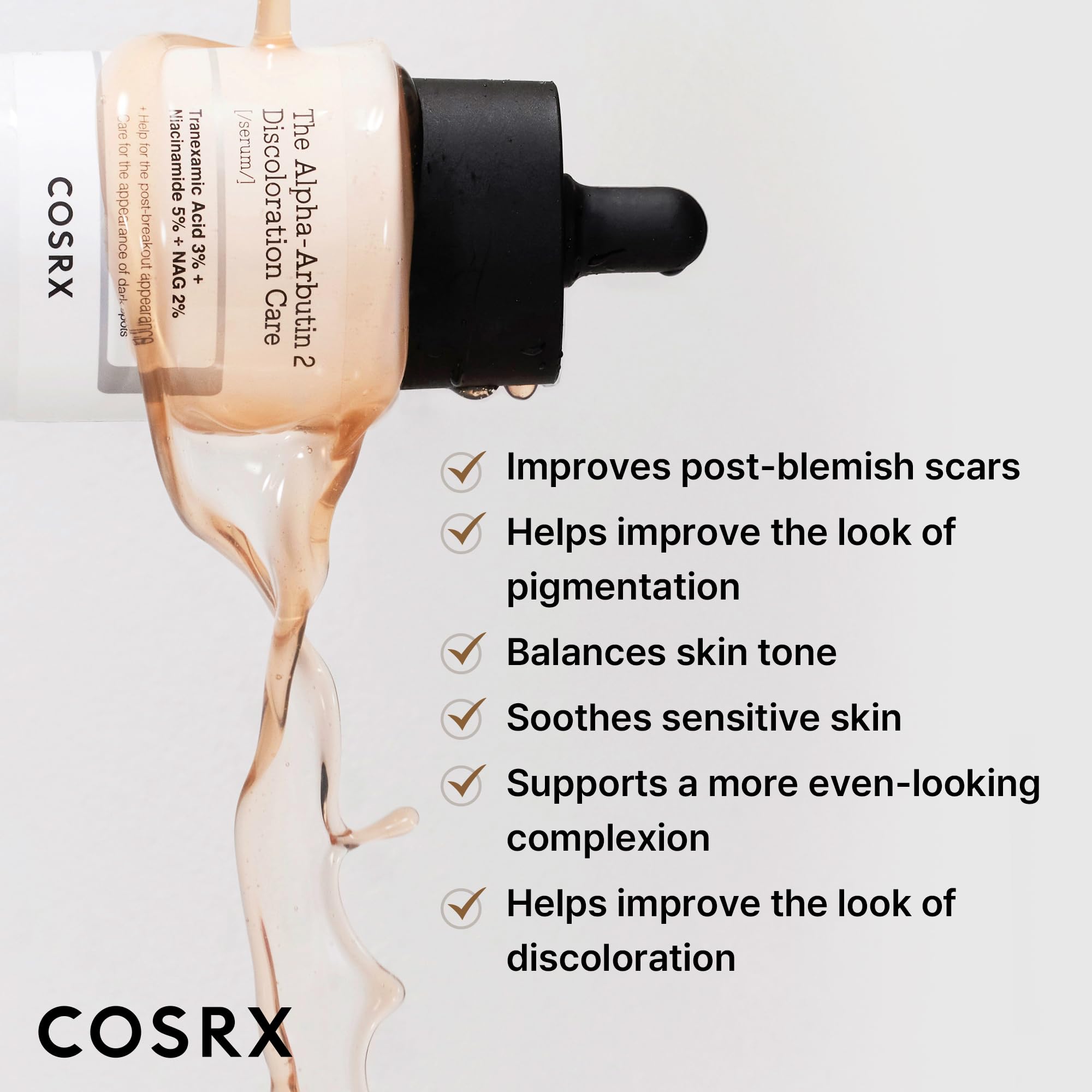 COSRX alpha-arbutin serum packaging box close-up emphasizing authenticity.