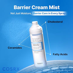 Close-up of COSRX Barrier Cream Face Mist highlighting ceramides for barrier support.