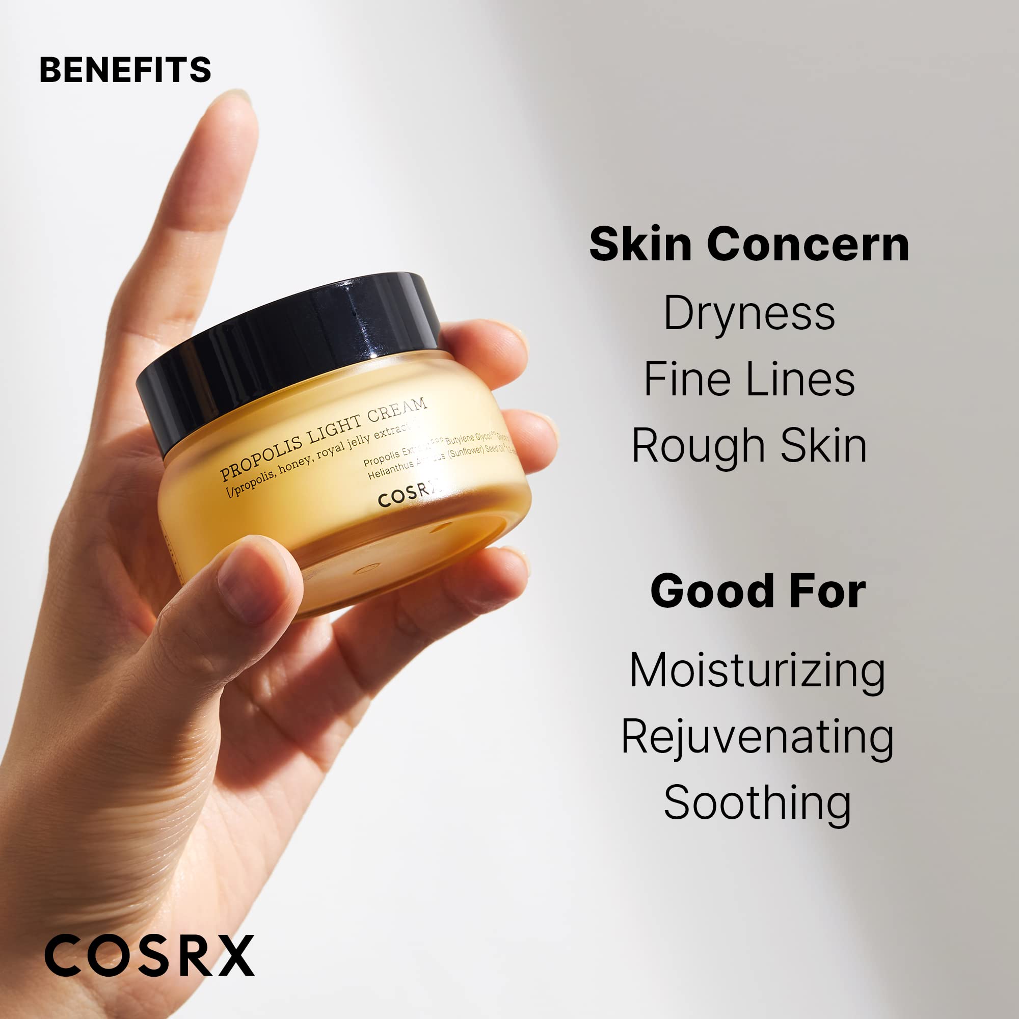 COSRX hypoallergenic dermatologist-tested seal indicates skin-friendly formulation.