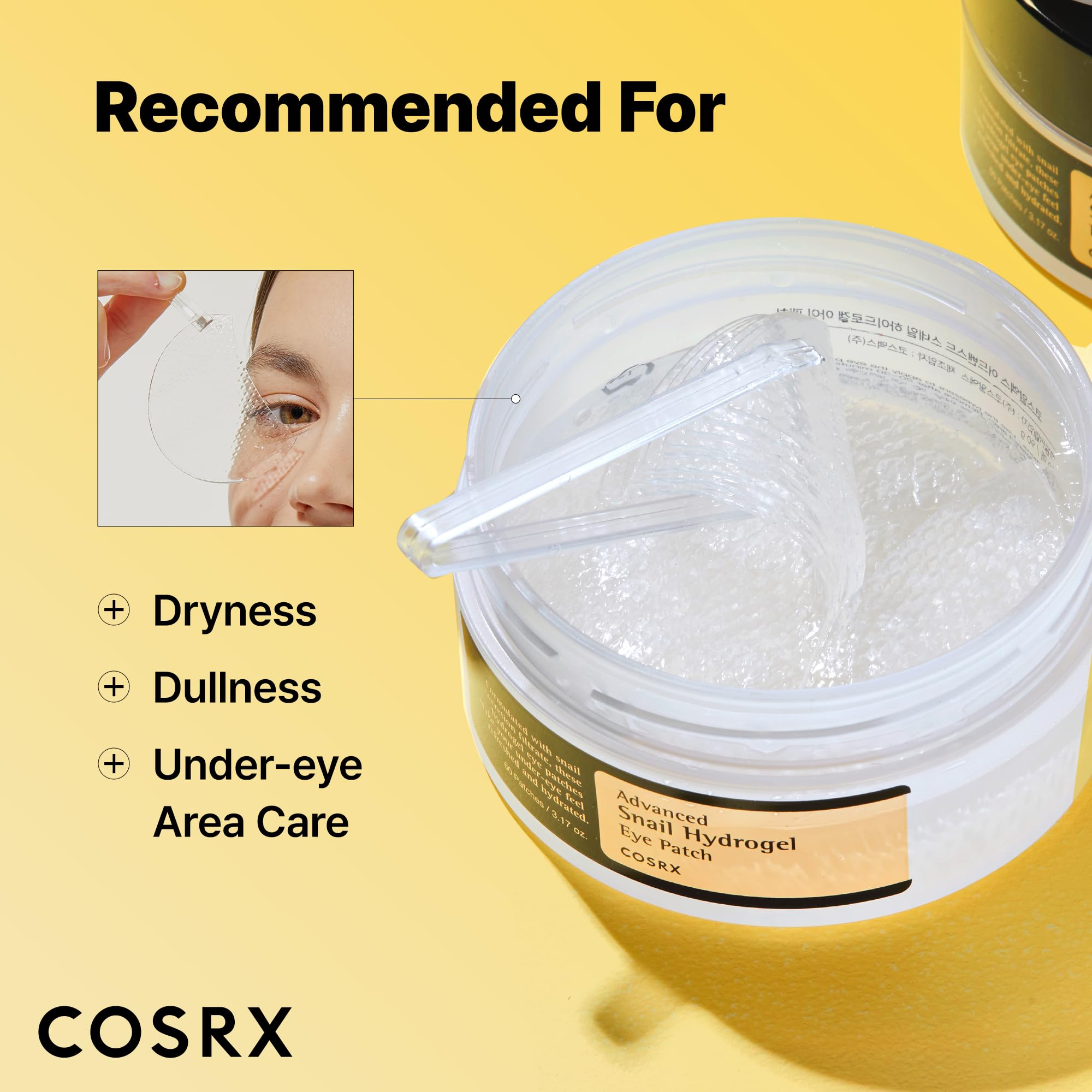 COSRX Eye Patch in-use under-eye application for puffiness and hydration.