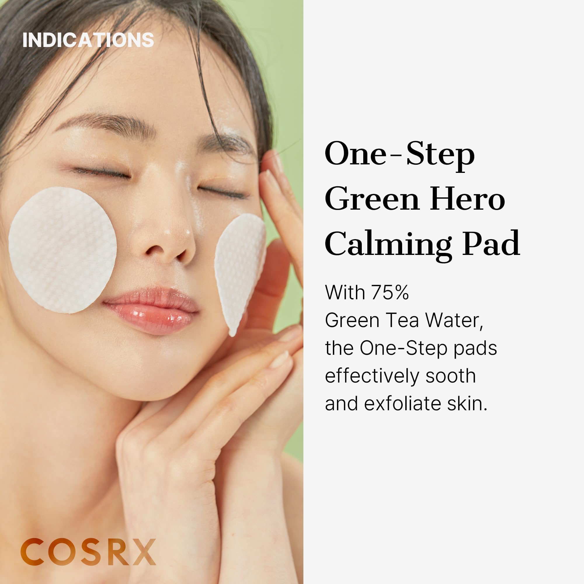 COSRX Green Calming Pads 70-sheets inside view emphasizes ready-to-use daily exfoliation.