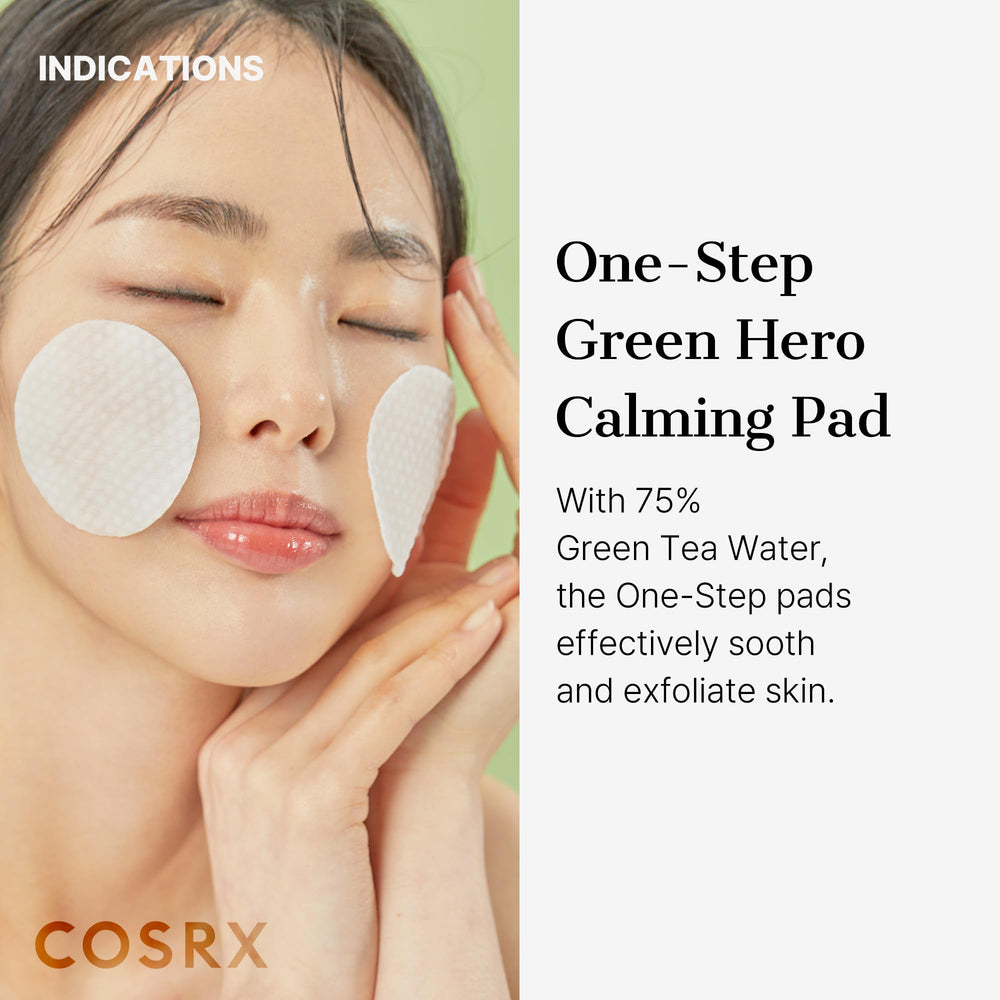 COSRX Green Calming Pads 70-sheets inside view emphasizes ready-to-use daily exfoliation.