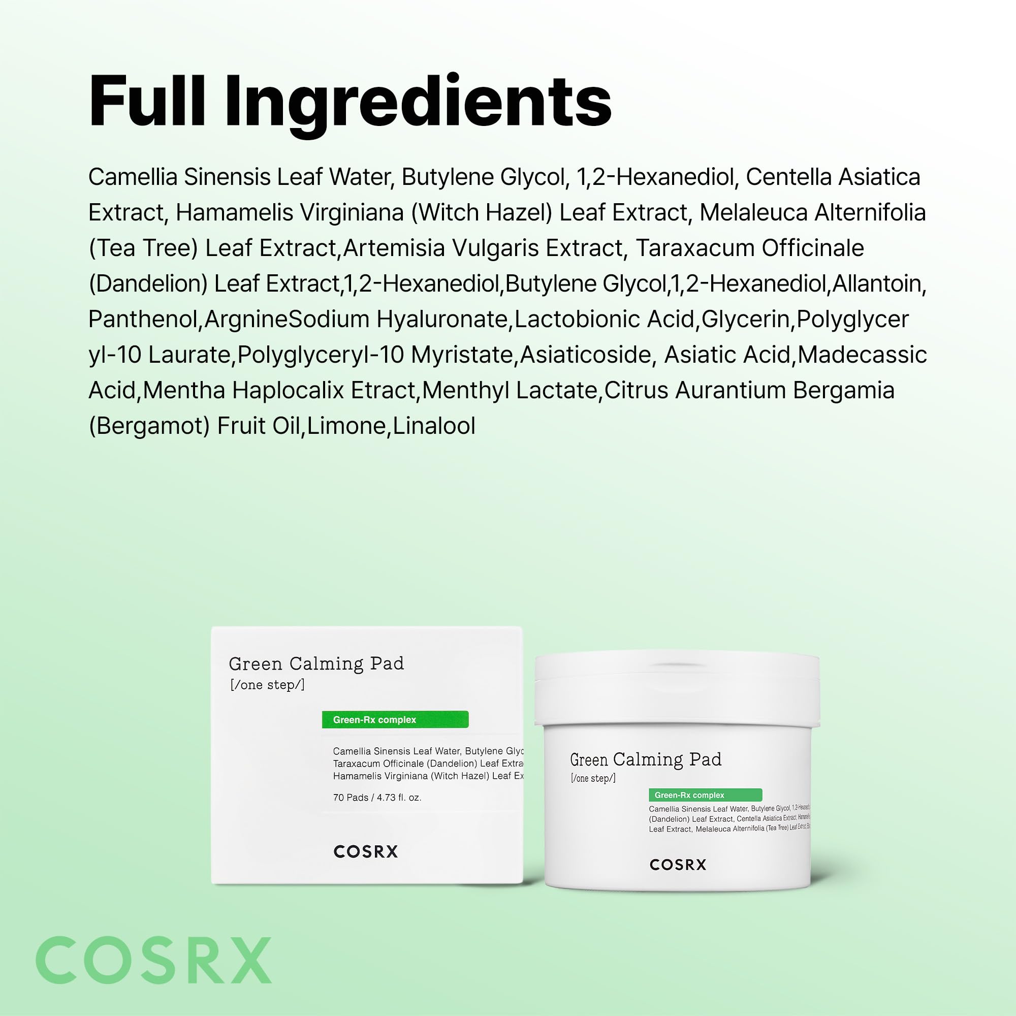 COSRX Green Calming Pads application on skin demonstrates gentle exfoliation and refreshment.
