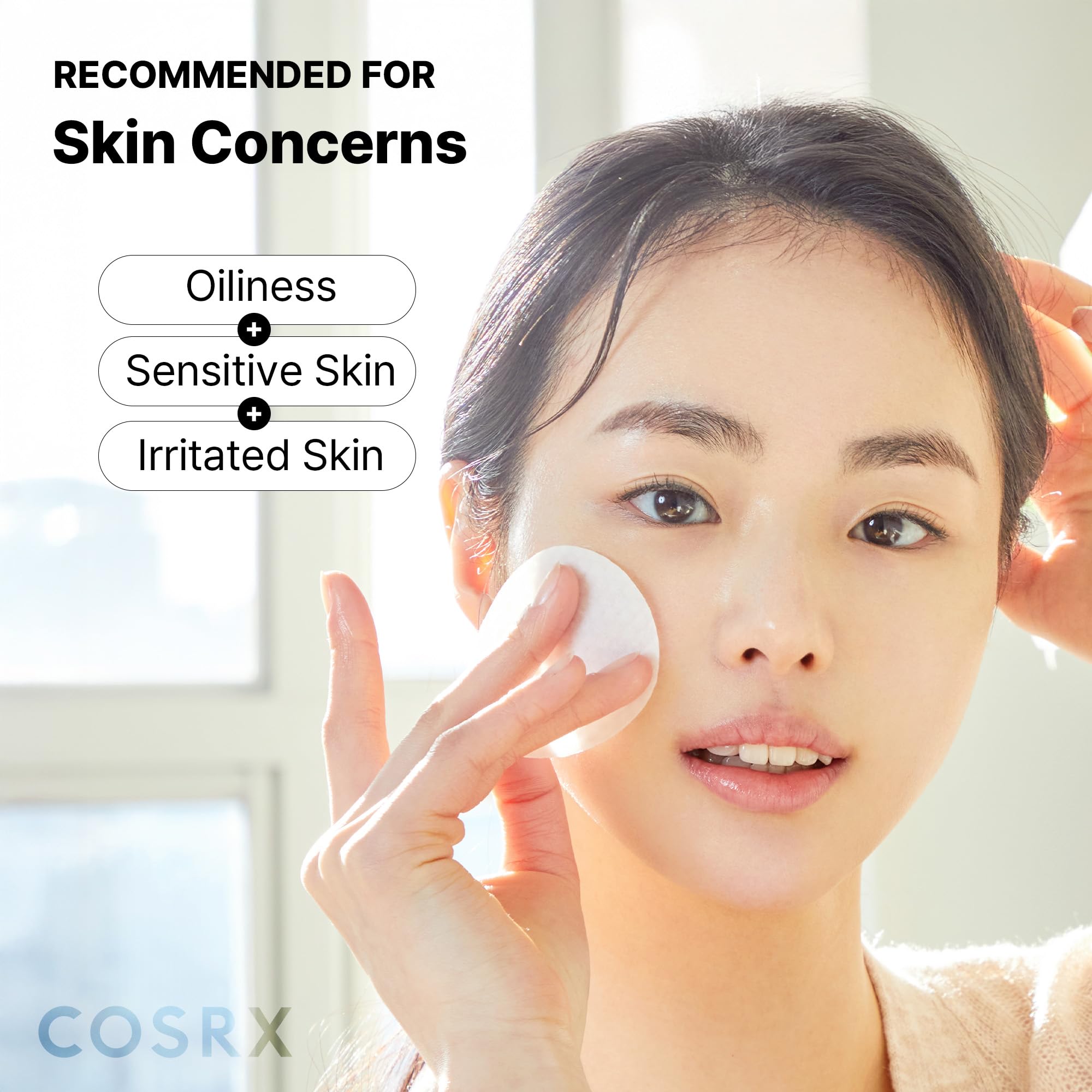 COSRX Green Calming Pads green tea water visual conveys calming antioxidant-rich care.