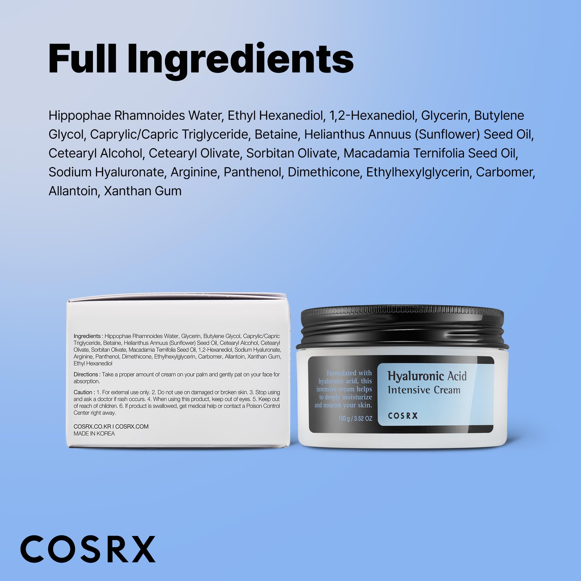 COSRX Hyaluronic Acid Intensive Cream, part of Korean skincare routine for moist skin
