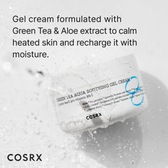 COSRX Hydrium Green Tea Aqua Gel Cream texture swatch demonstrates fast absorption.