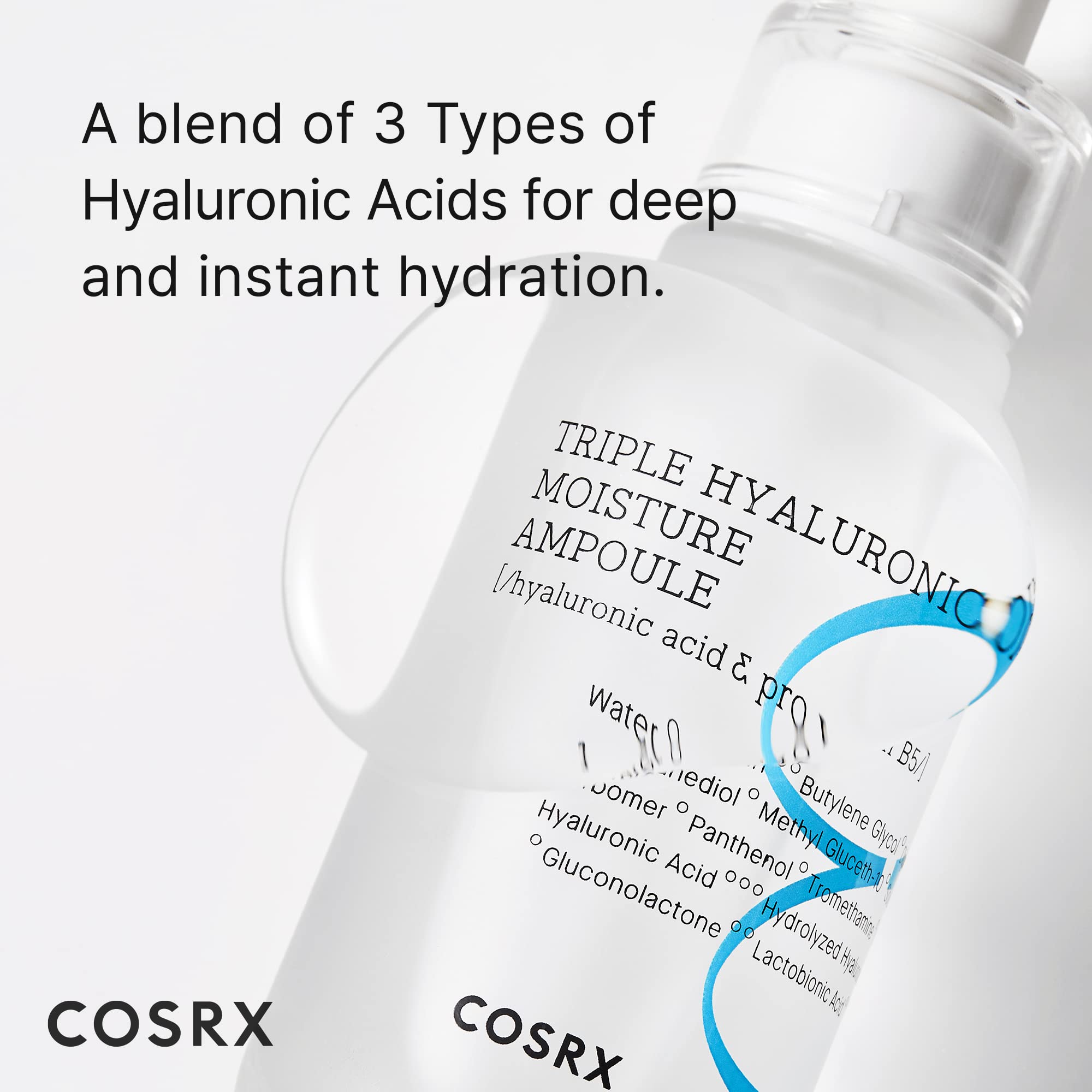 COSRX Hydrium cap closeup shows lightweight non-sticky texture for daily use