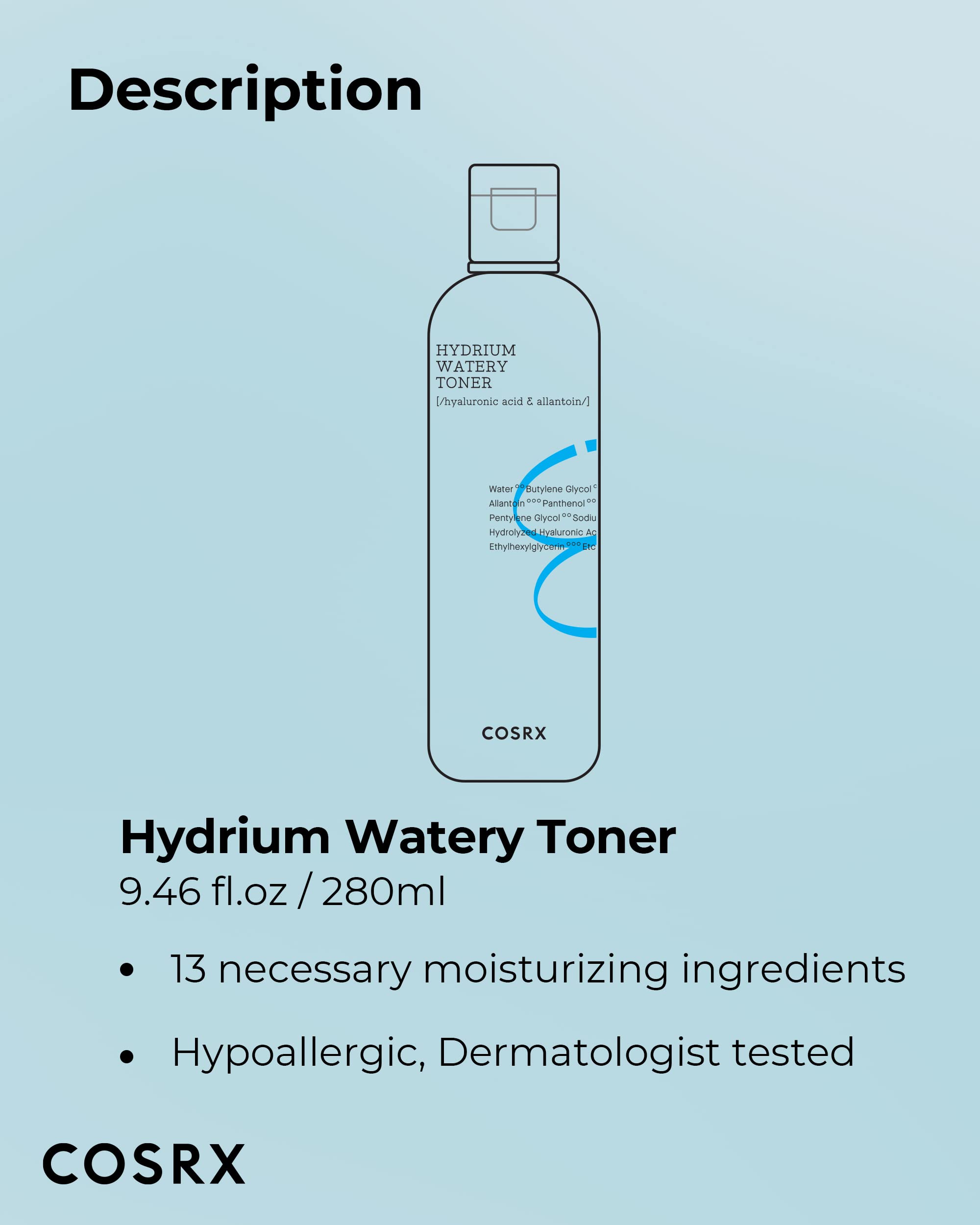 COSRX Hydrium Watery Toner bottle with cap for easy daily hydration