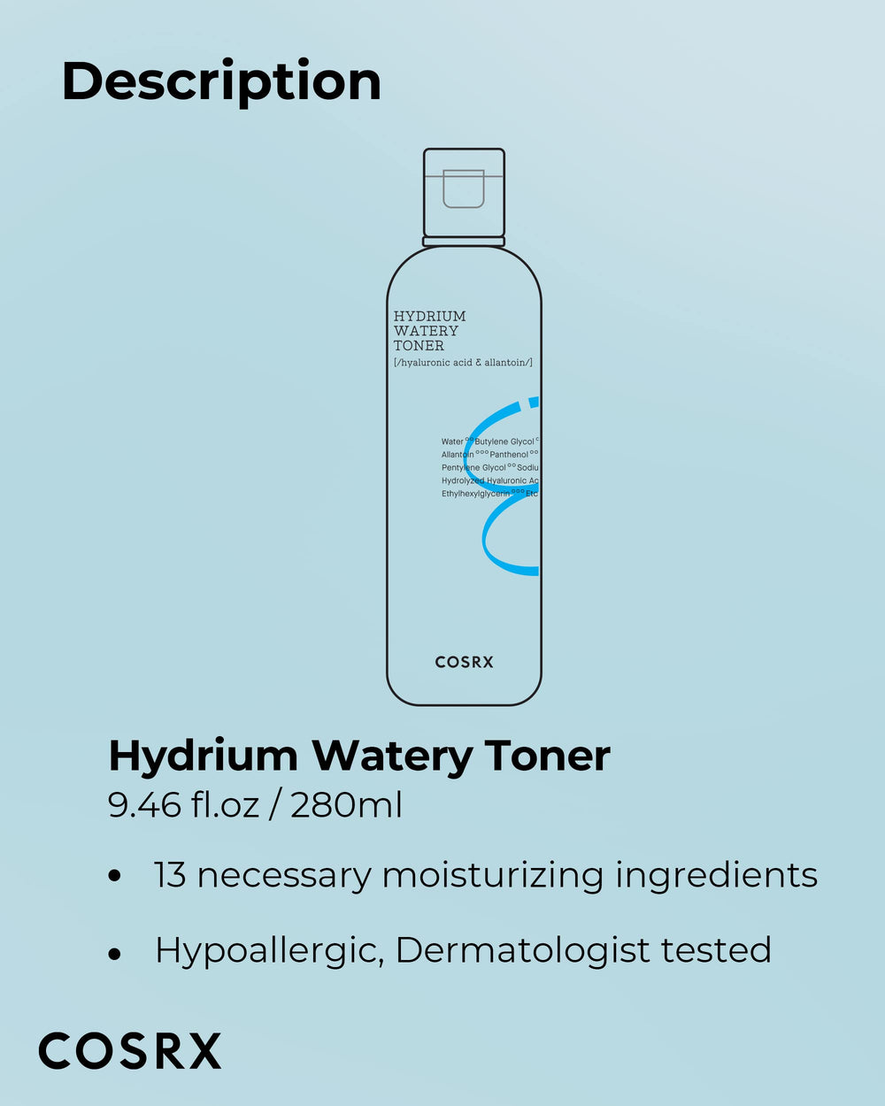 COSRX Hydrium Watery Toner bottle with cap for easy daily hydration