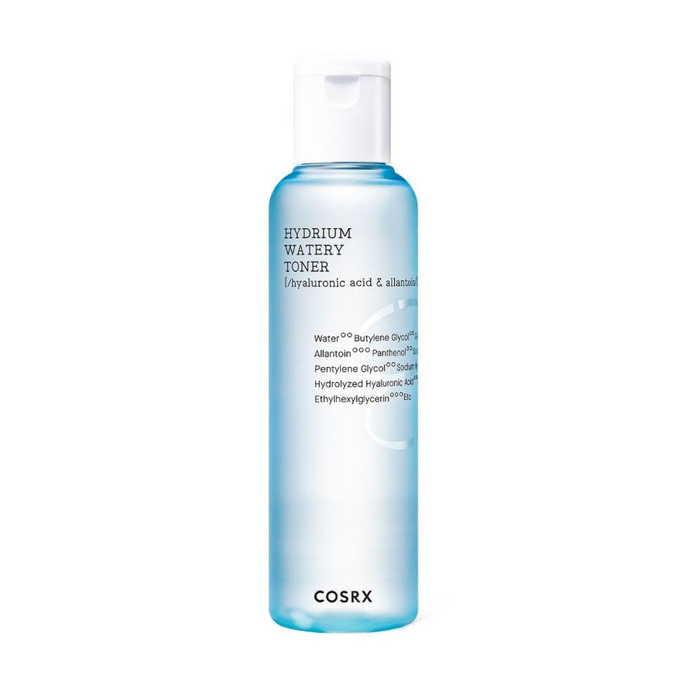 COSRX Hydrium Watery Toner liquid closeup—silky, fast-absorbing hydration for daily use