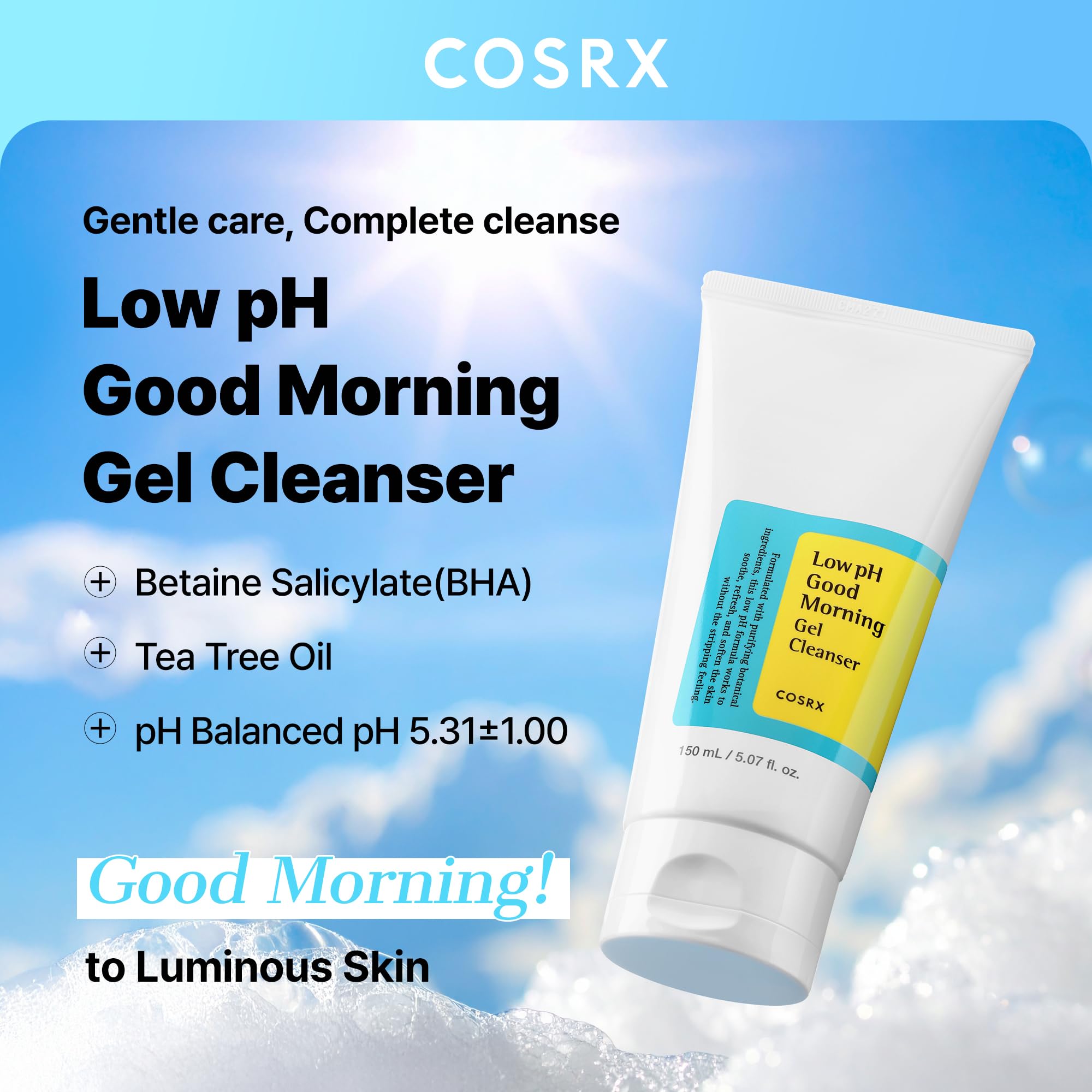 COSRX Low pH Good Morning Gel Cleanser texture closeup with airy foam.