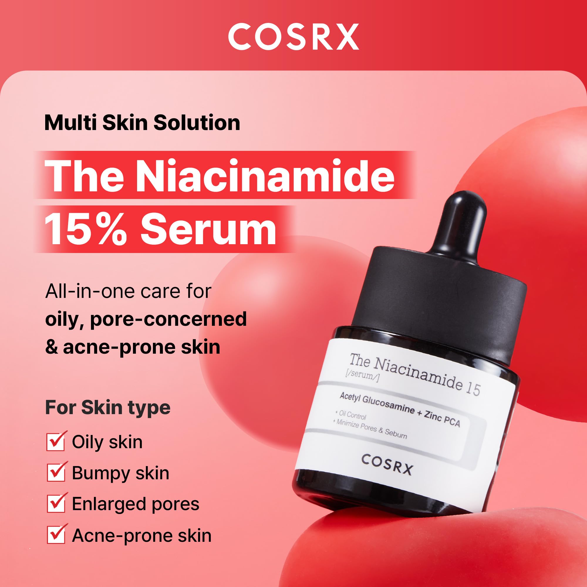 COSRX 15% Niacinamide Serum texture close-up shows creamy, lightweight formula