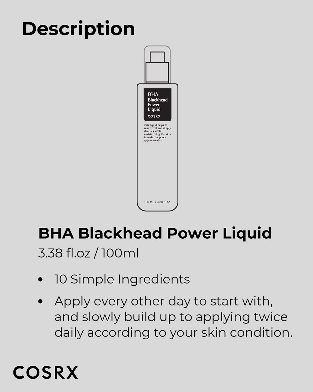 COSRX Niacinamide 2% + BHA 4% toner on skin suggesting glow and clarity.
