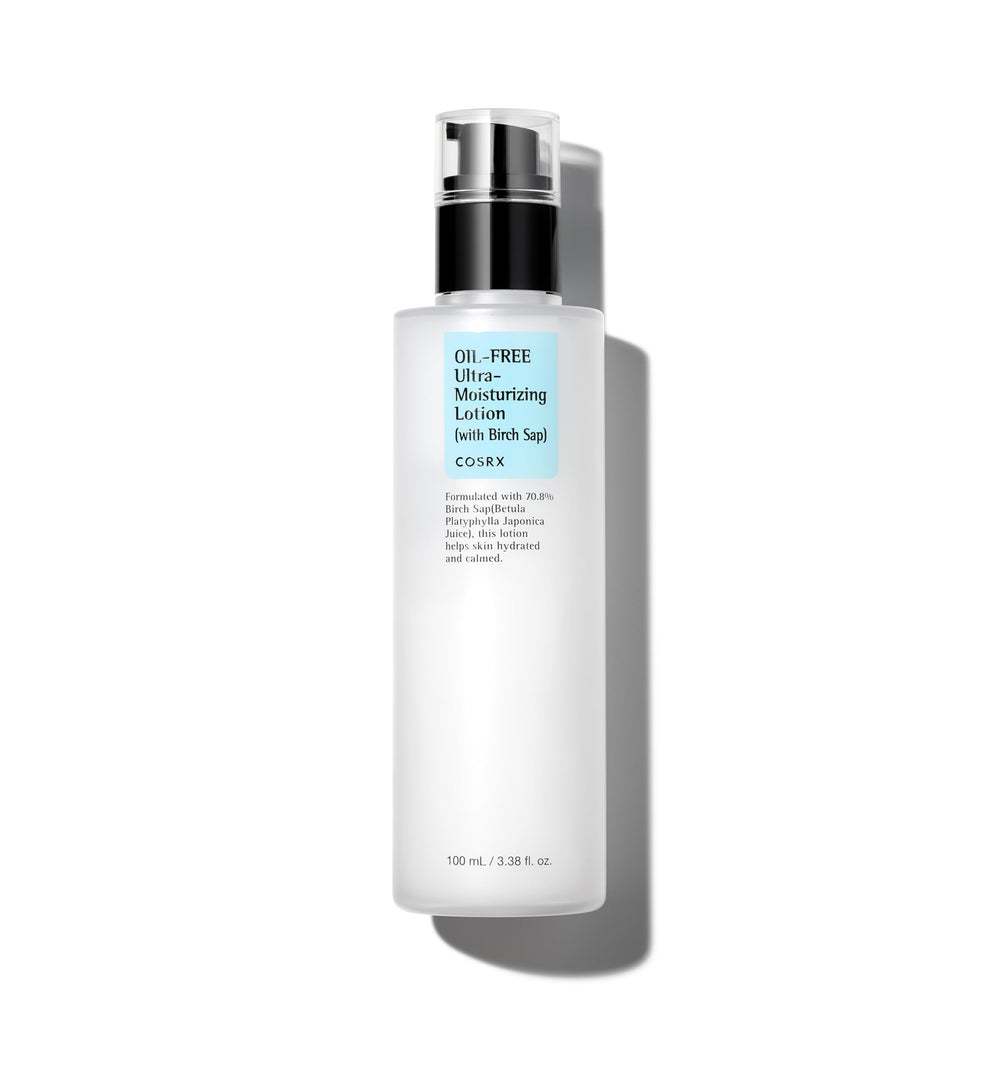 COSRX Oil Free Lotion birch sap bottle—lightweight hydration for all skin types.