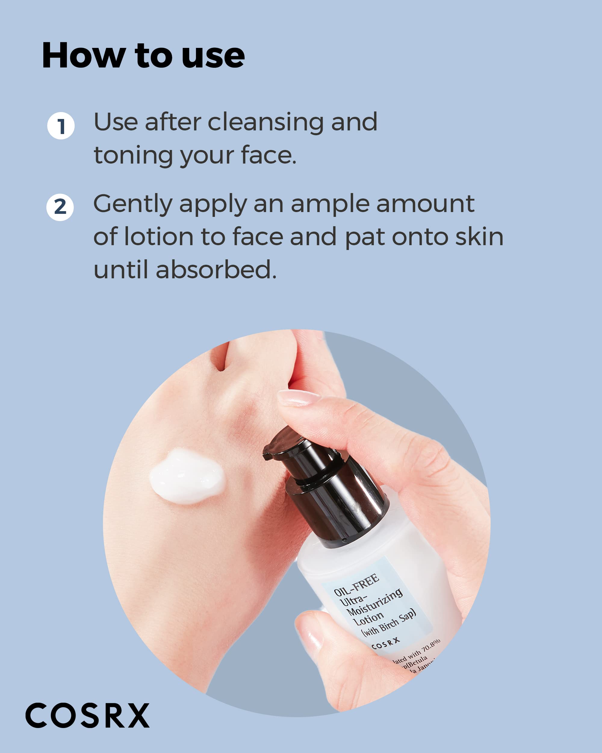 COSRX Oil Free Lotion birch sap packaging front—travel-friendly, compact bottle.
