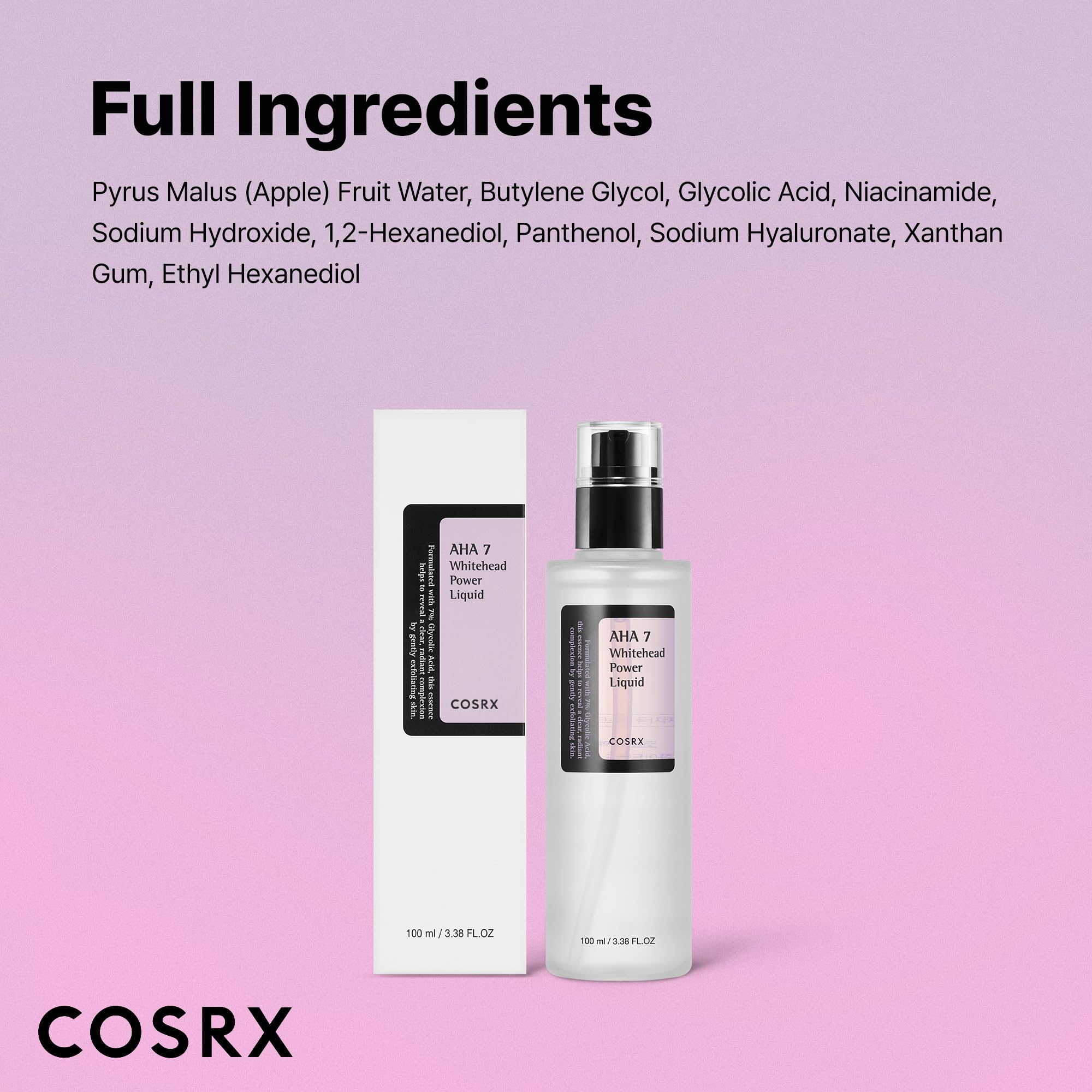 COSRX packaging and size 3.38 oz showcased for travel-friendly routine.