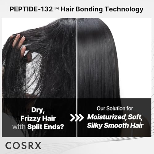 COSRX Peptide-132 Hair Bonding Oil Serum shows glossy finish after application for smoother strands.