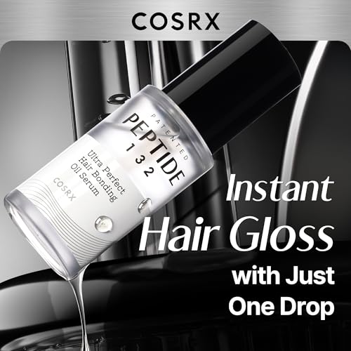 COSRX Peptide-132 Hair Bonding Oil Serum travel-size packaging on vanity for portable hydration.