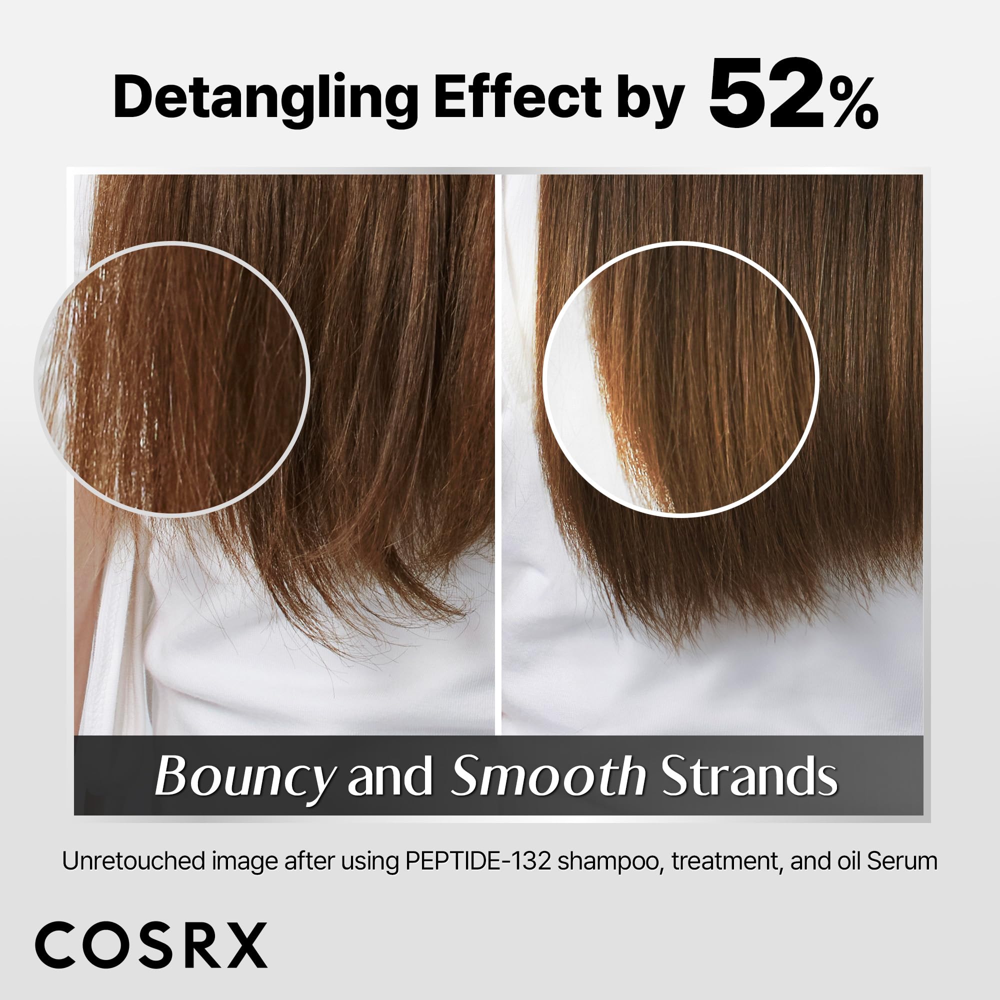 COSRX PEPTIDE-132 Hair Oil Serum on damp strands for frizz control.