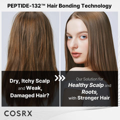 COSRX PEPTIDE-132 Hair oil serum pump on semi-wet hair emphasises shine.