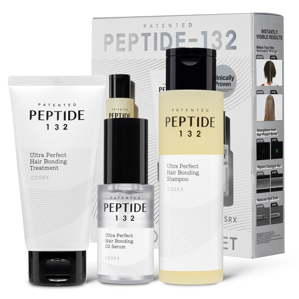COSRX PEPTIDE-132 Shampoo bottle closeup showing bond repair and scalp refreshment.