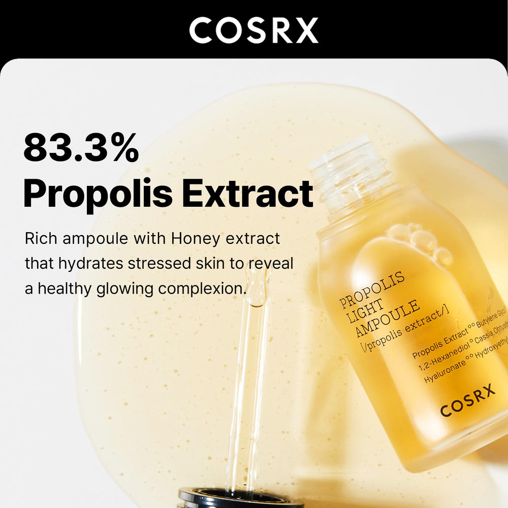 COSRX Propolis Ampoule label detail highlights 73.5% propolis extract