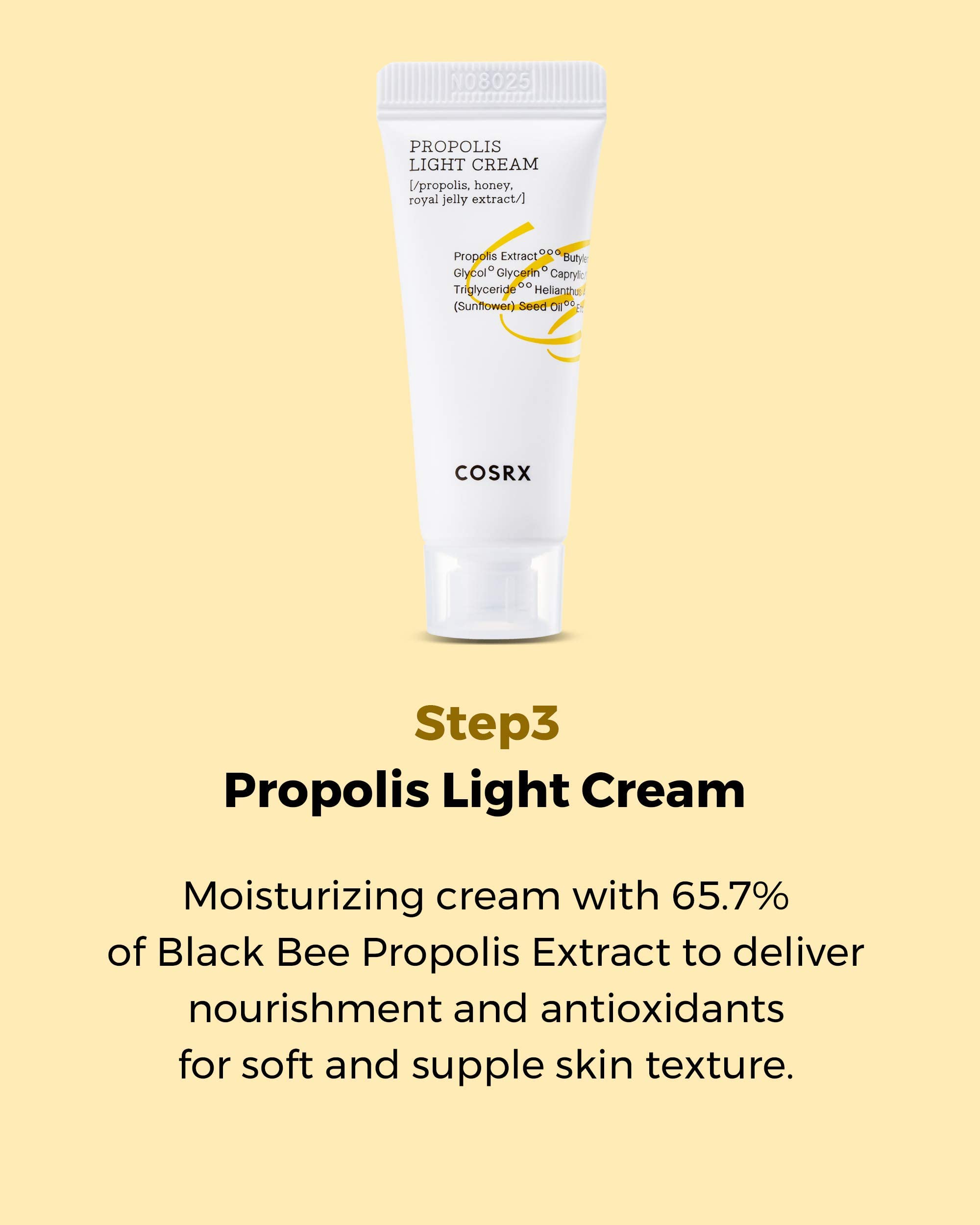 COSRX Propolis ingredients illustration highlights propolis and honey benefits